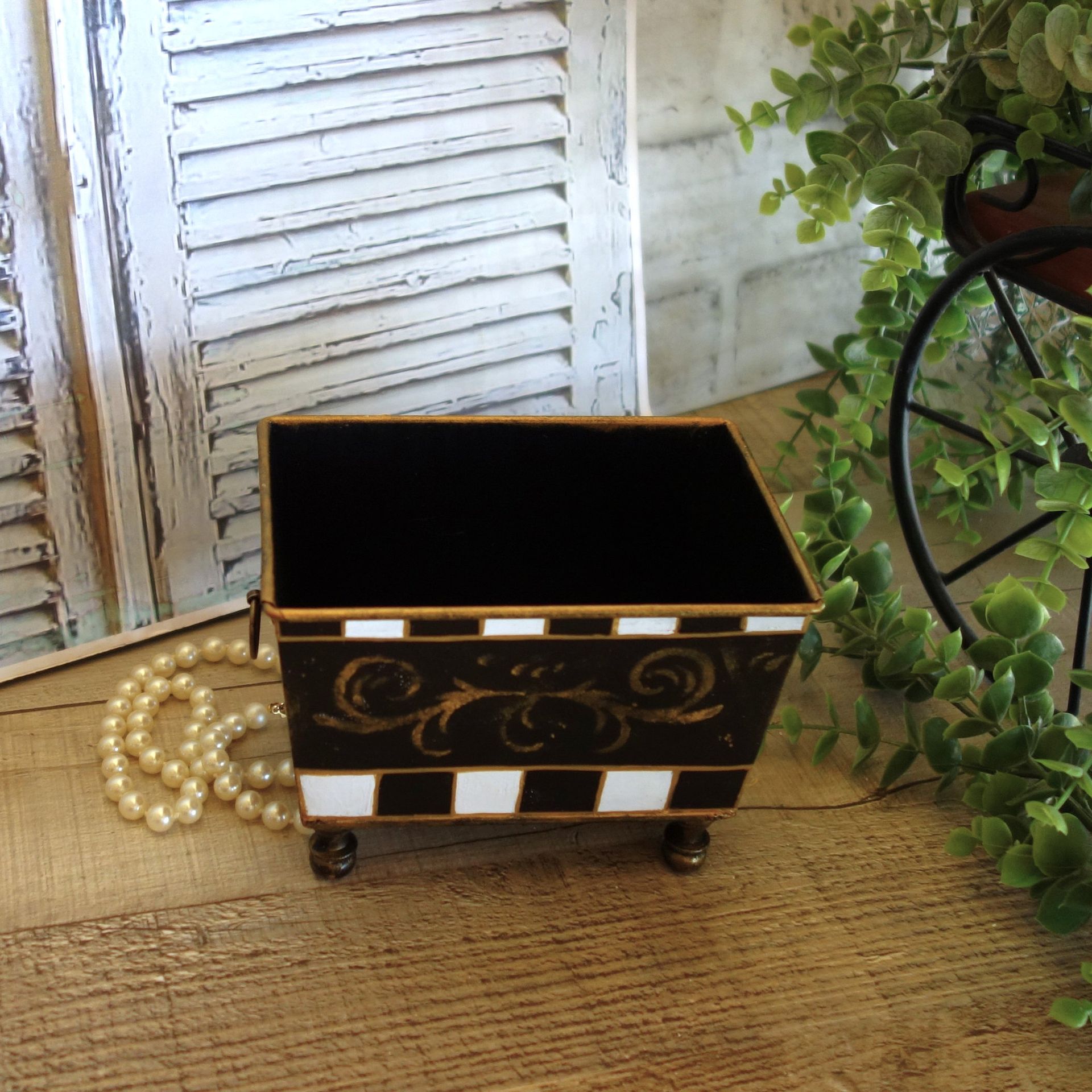 Courtly Towel Caddy Black And White Check Vanity Storage Bin 5 