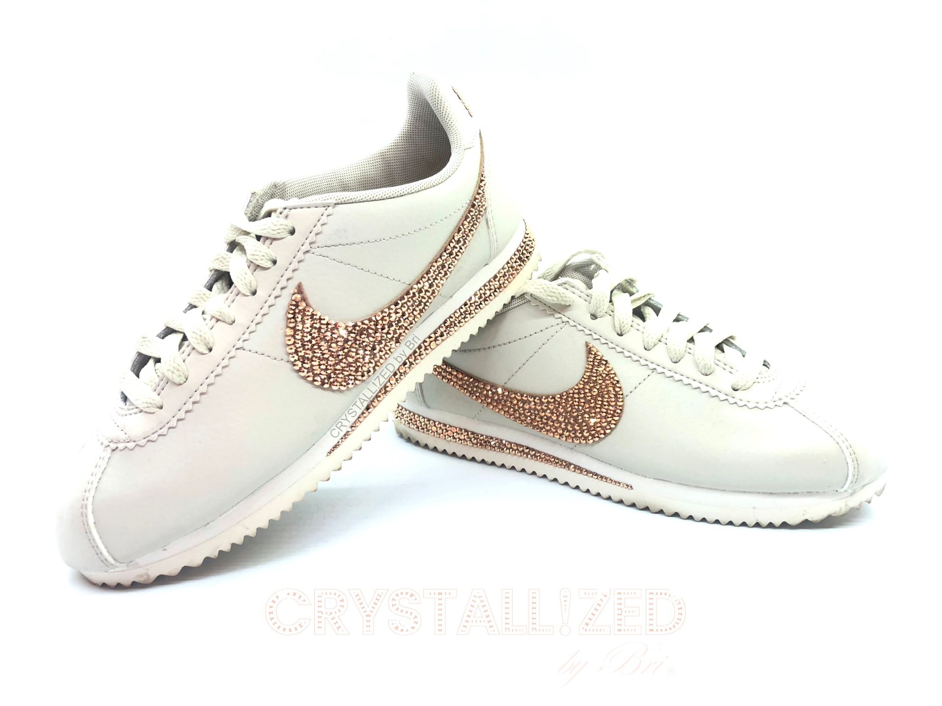Nike Crystallized Classic Cortez Women's Sneakers Bling European Crystals Bedazzled Rose Gold 1