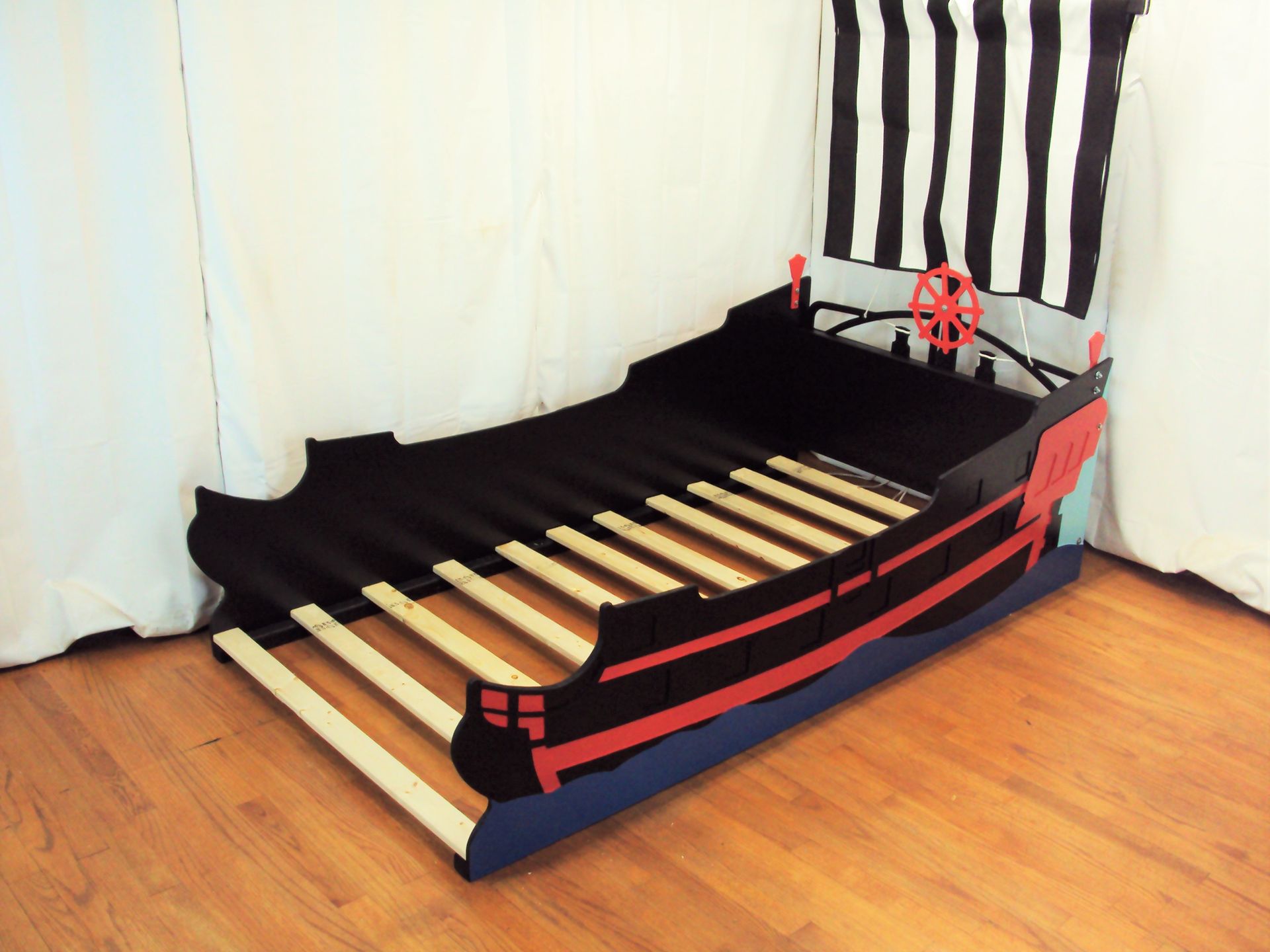 Pirate Ship Twin Kids Bed Frame - Handcrafted - Nautical Themed Children's Bedroom Furniture 2 