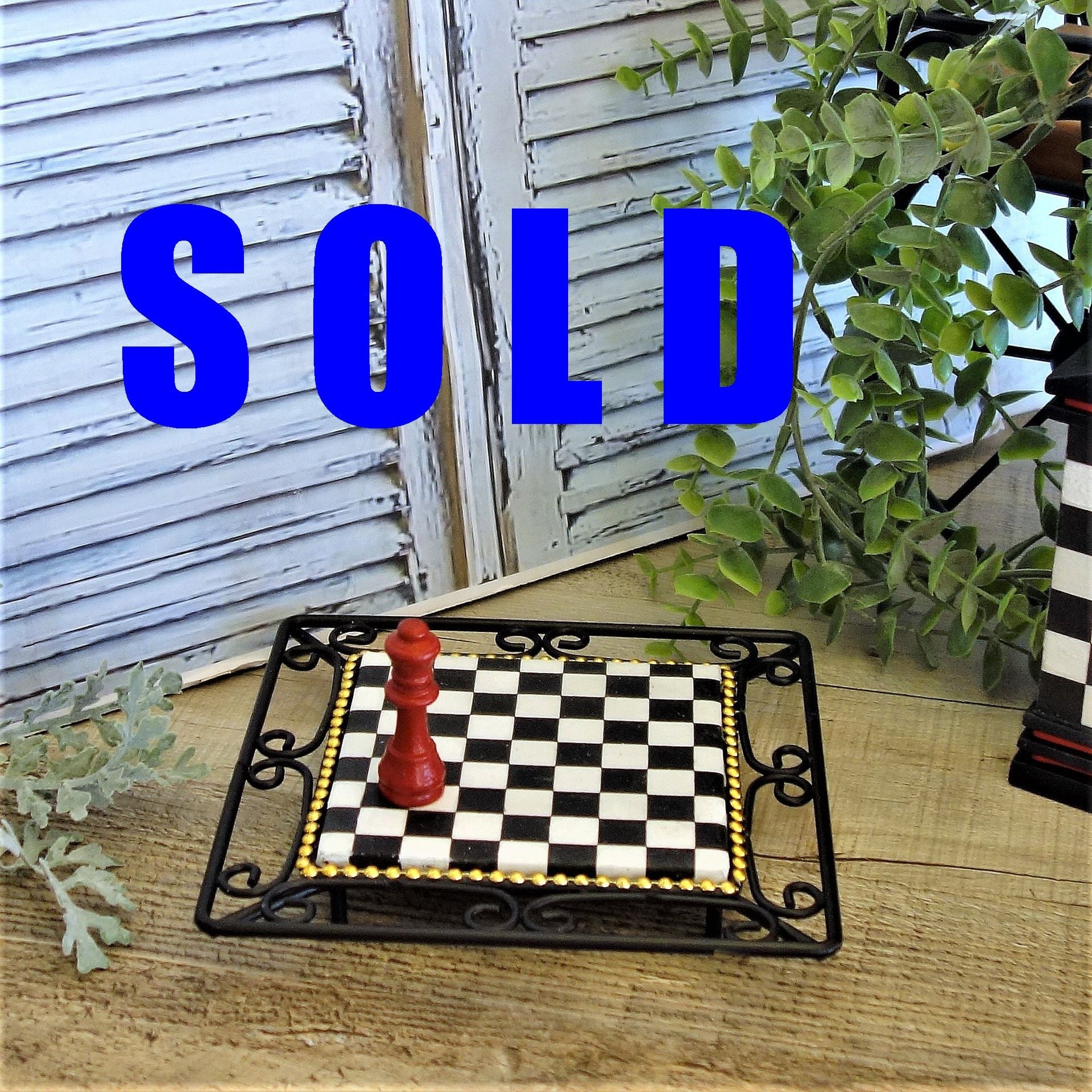 Whimsical Check Riser Small Checkerboard Wrought Iron Riser Chessboard Riser 1 