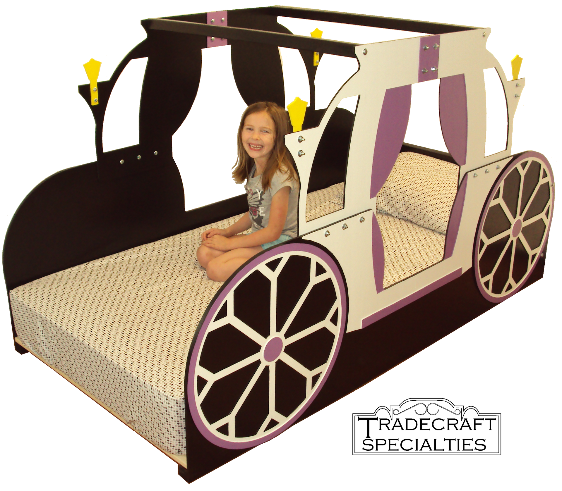 Princess Carriage Twin Kids Bed Frame - Handcrafted - Princess Themed Children's Bedroom Furniture