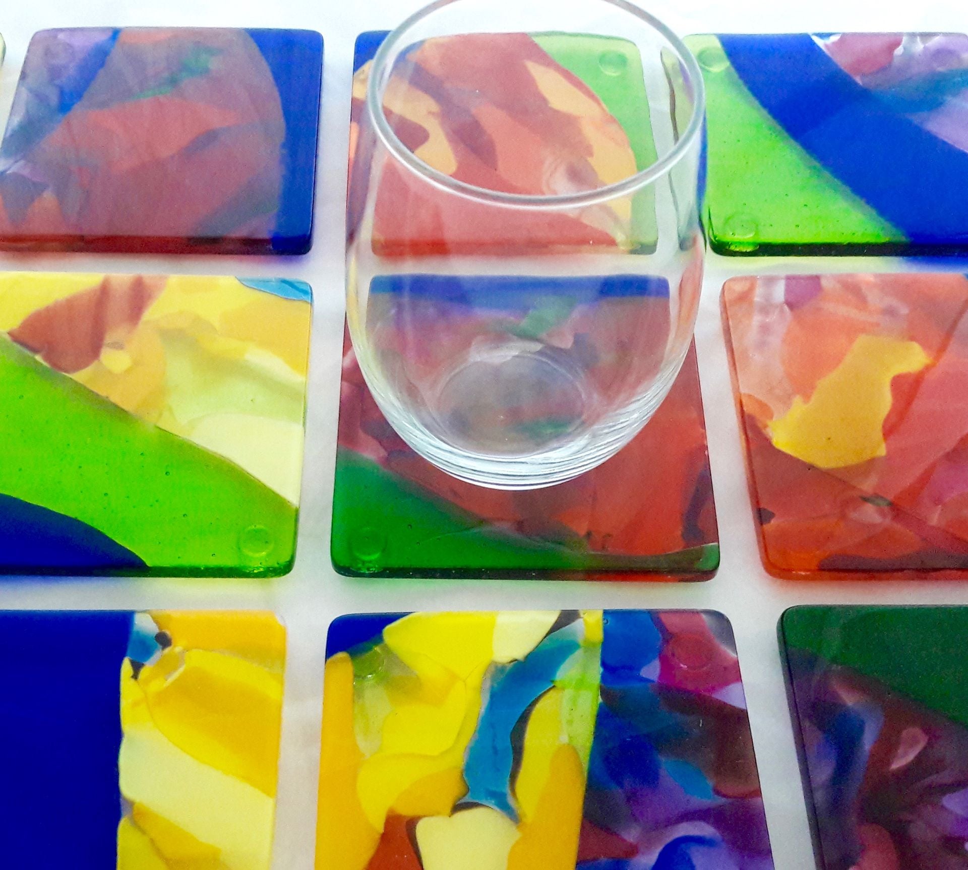 Colorful Abstract Fused Glass Coasters Featuring Handmade Glass Set of 12 - Ulu Pua 2