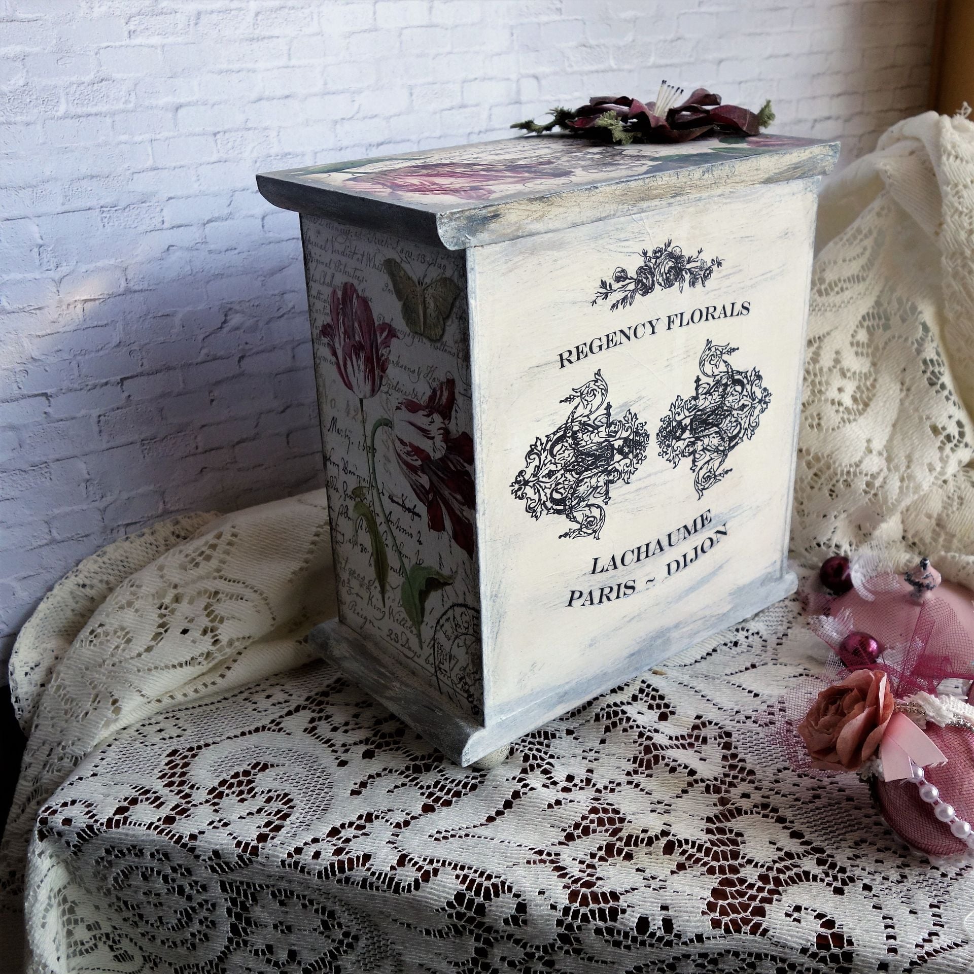 Custom Decorative Keepsake Box Tea Box Vanity Organizer Jewelry Armoire Vintage Bird Decor 3 