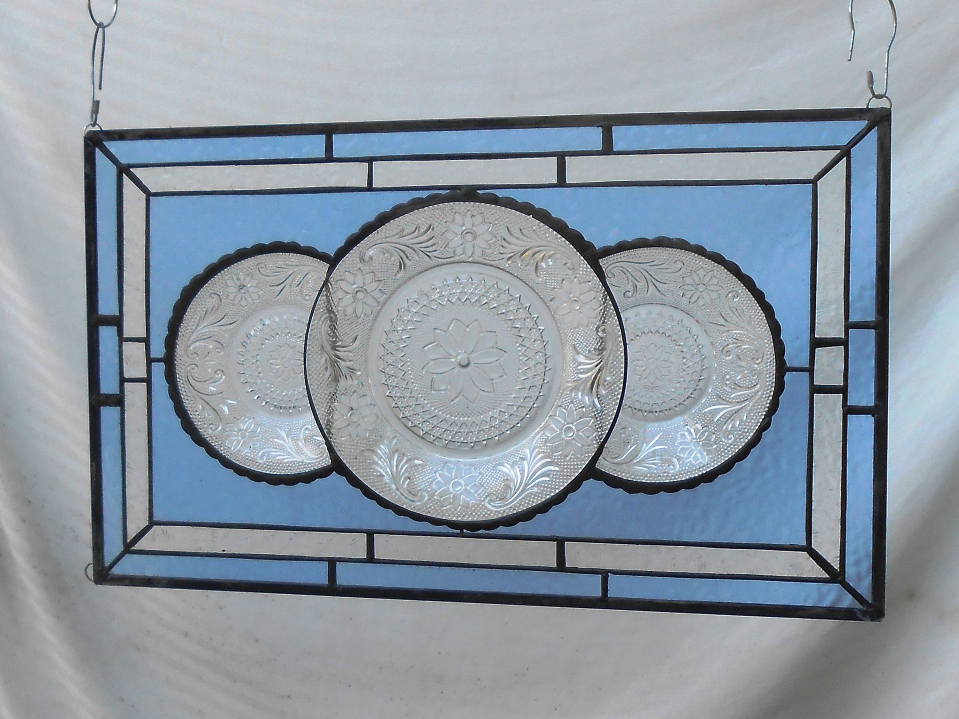 Vintage Look Traditional Stained Glass Transom Window, Tiara Sandwich Glass Plate Panel 4 