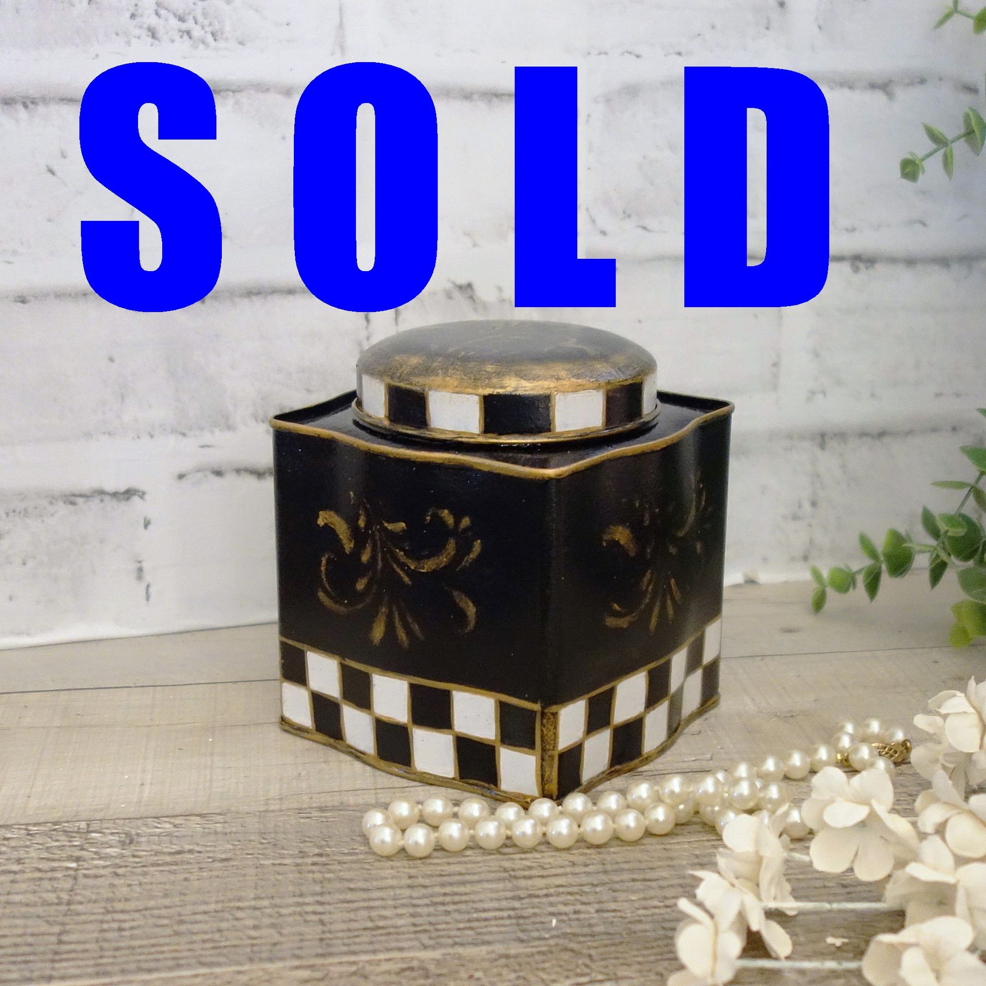 Courtly Vanity Storage Checked Cotton Ball Jar Checked Tea Tin 1 