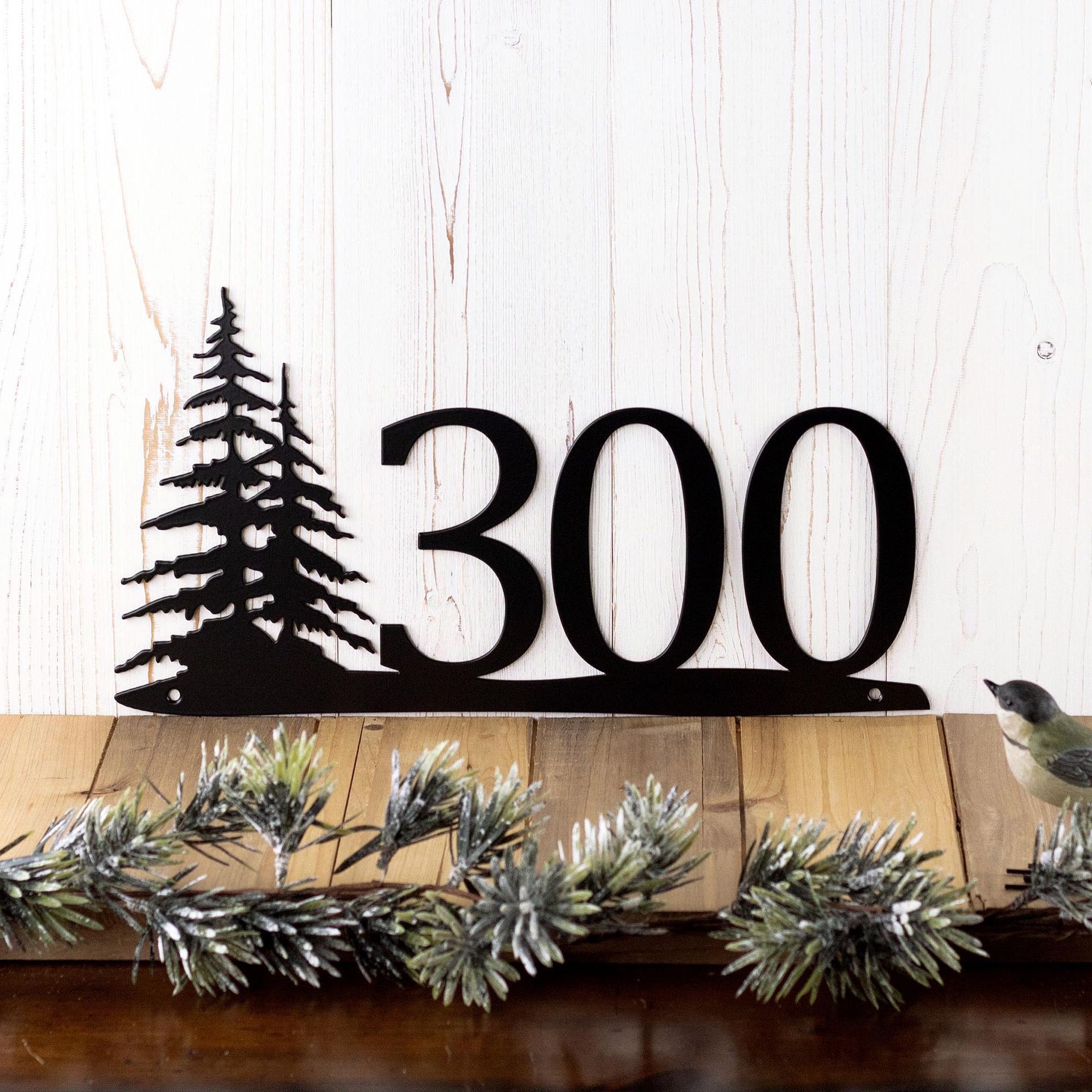 Metal House Number Plaque with Pine Trees