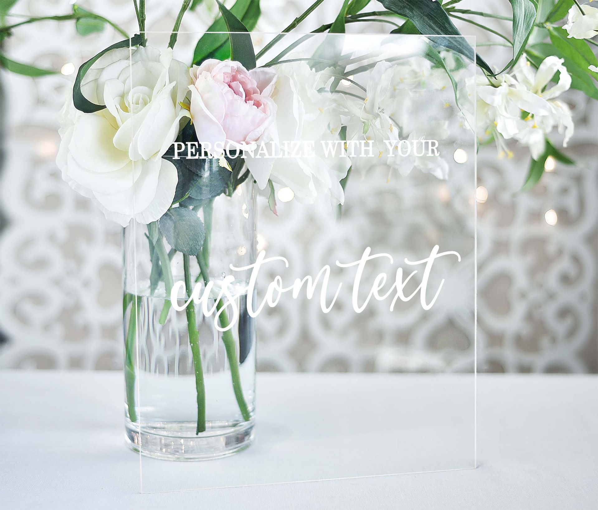 Custom Text Acrylic Wedding Table Sign, Clear, White, Or Black Acrylic, Personalized Sign