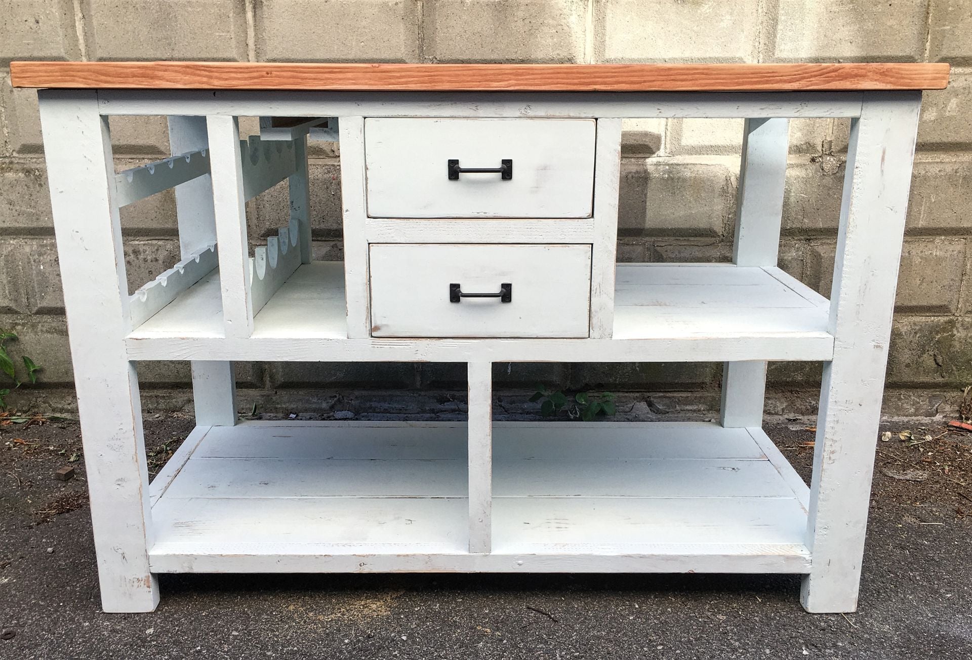 Rustic Shabby Chic Farmhouse Kitchen Island W/ Wine Rack 3 