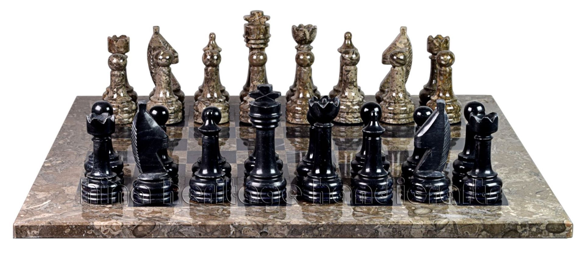 Oceanic & Jet Black Marble Natural Stone Chess Set With Rustic Series Chess Pieces 3