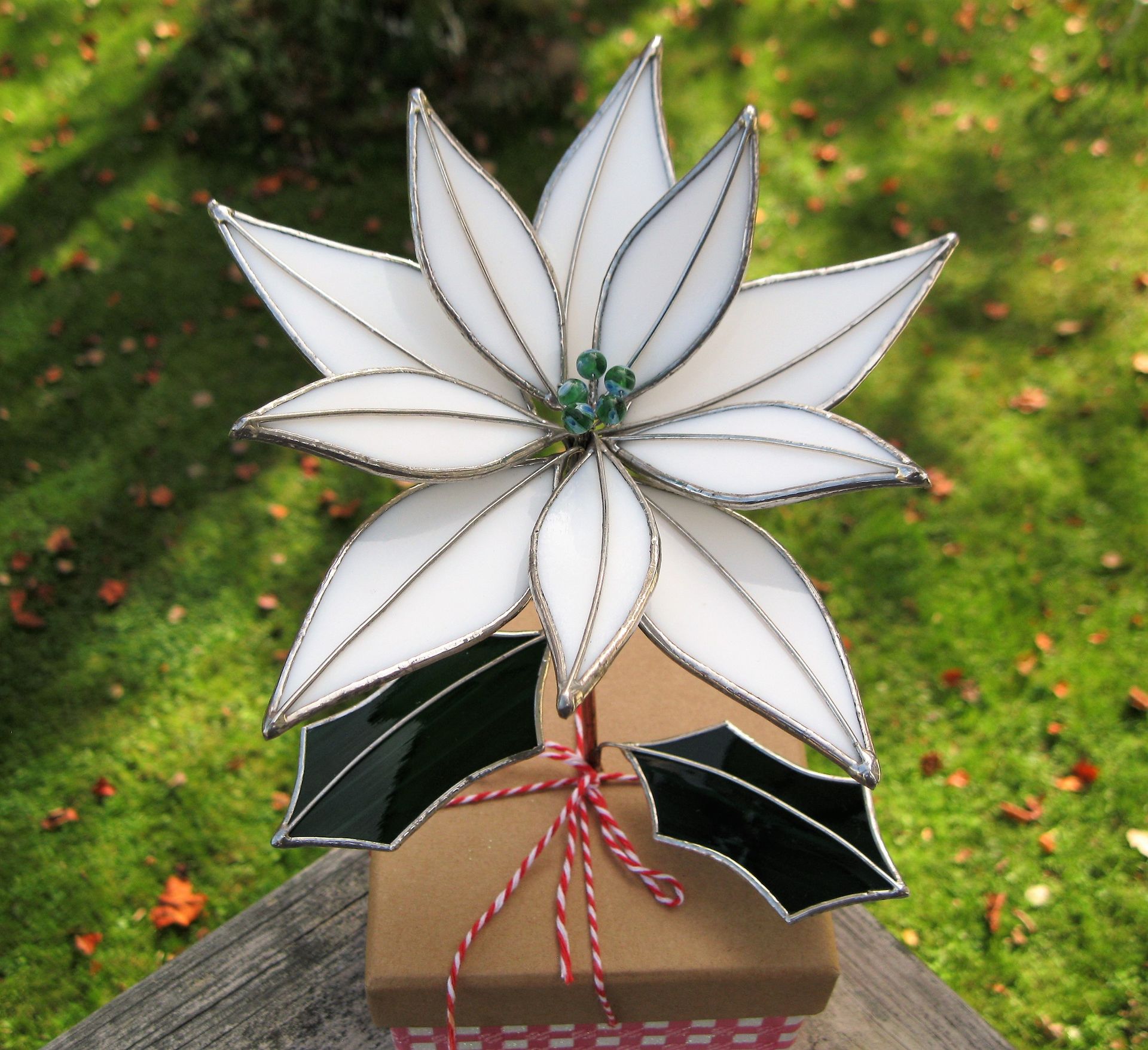 Poinsettia In White Stained Glass- Industrial Flower- Everlasting Bloom 2 