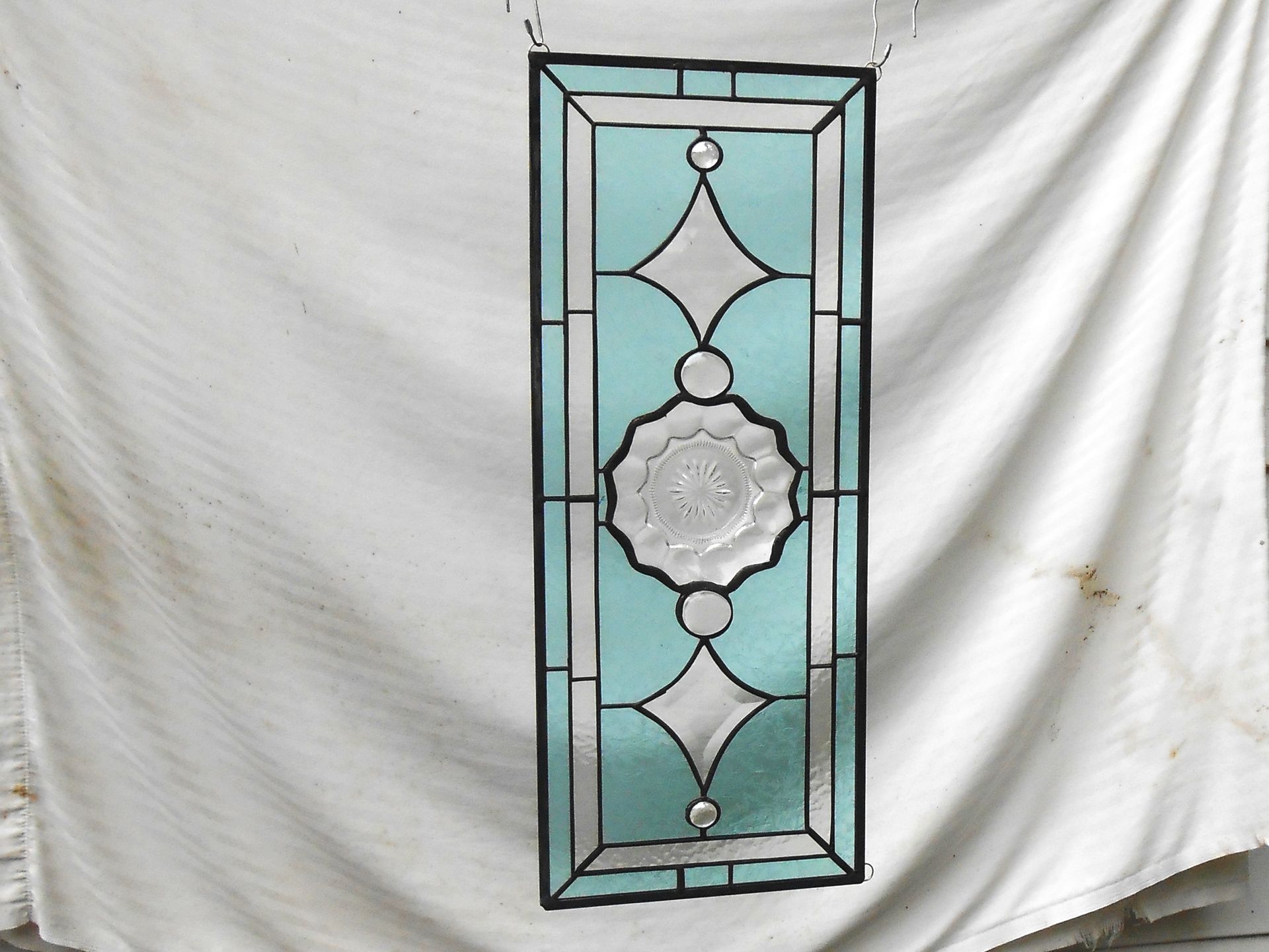 1930s Heisey Depression Glass Stained Glass Panel, Vintage Window Transom W Peerless Plate 8 