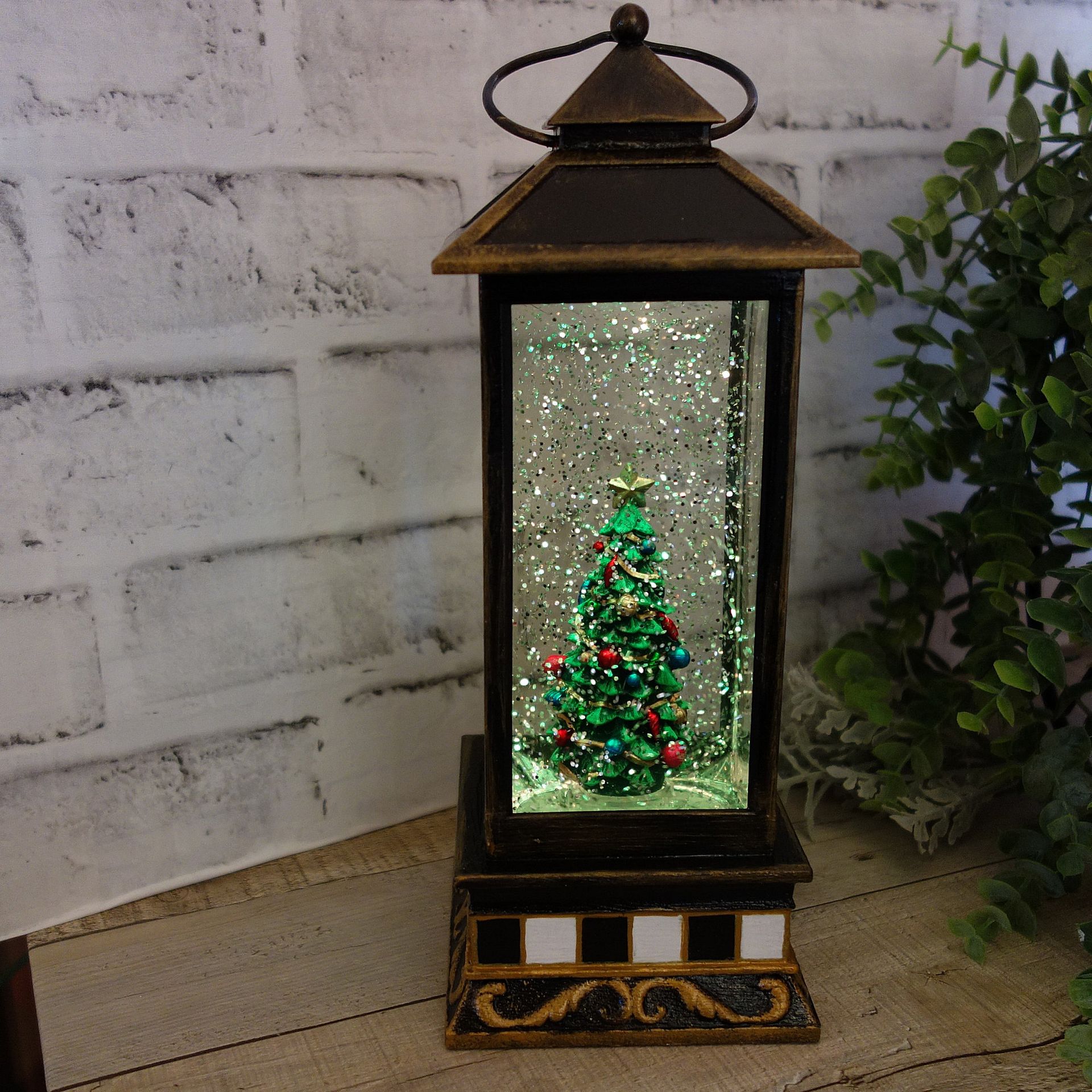 Christmas Snow Lantern Vintage Snow Globe Checked Christmas Decor 6 