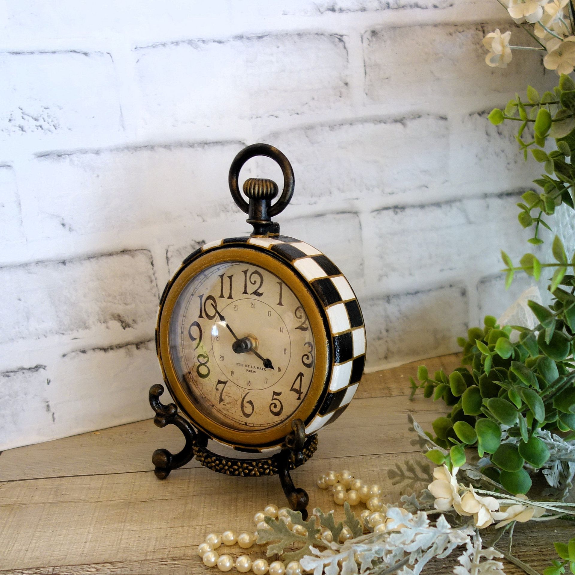 Courtly Clock Checked Clock Hand Painted Black And White Checks Clock 2 