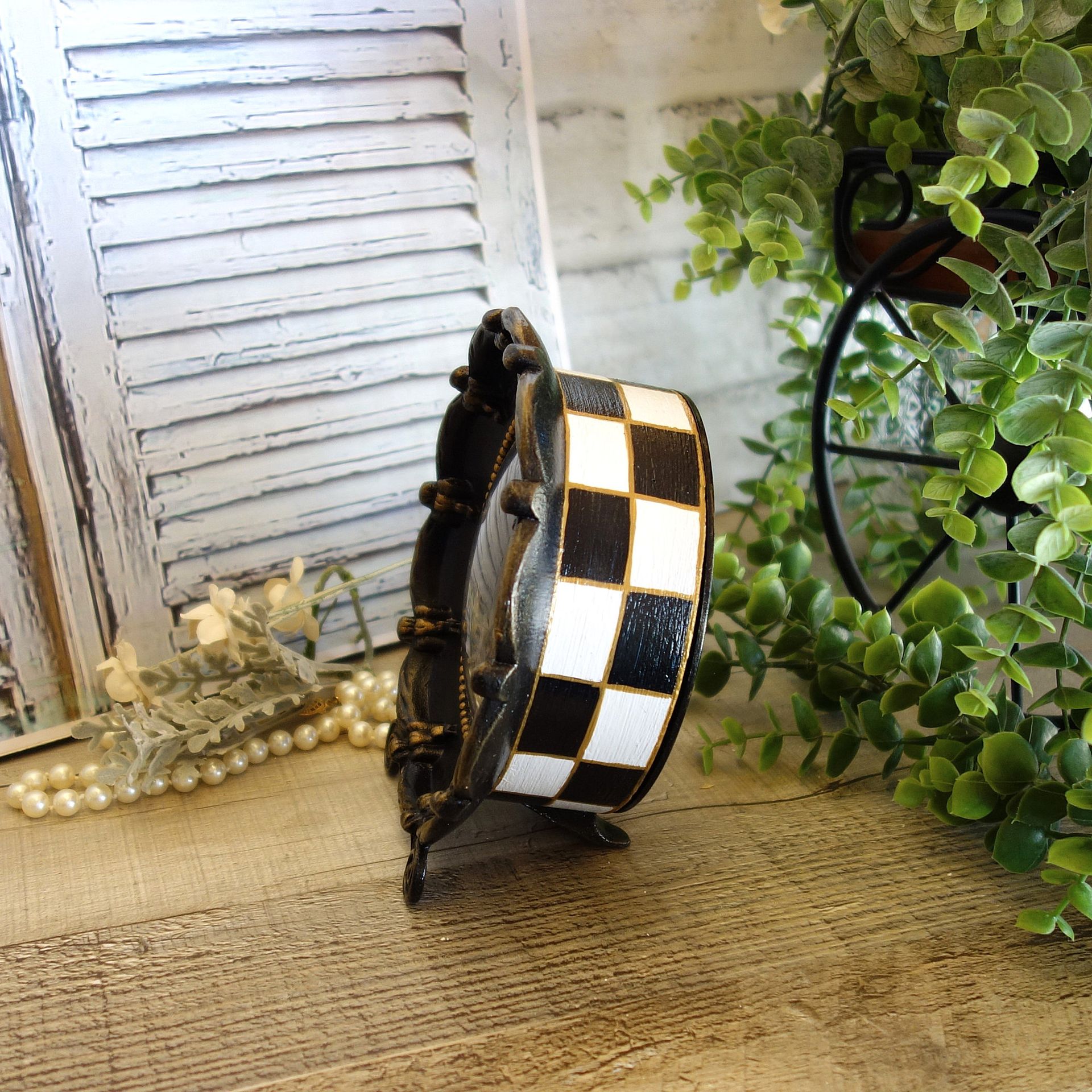 Courtly Clock Checked Clock Hand Painted Black And White Checks Clock 2 