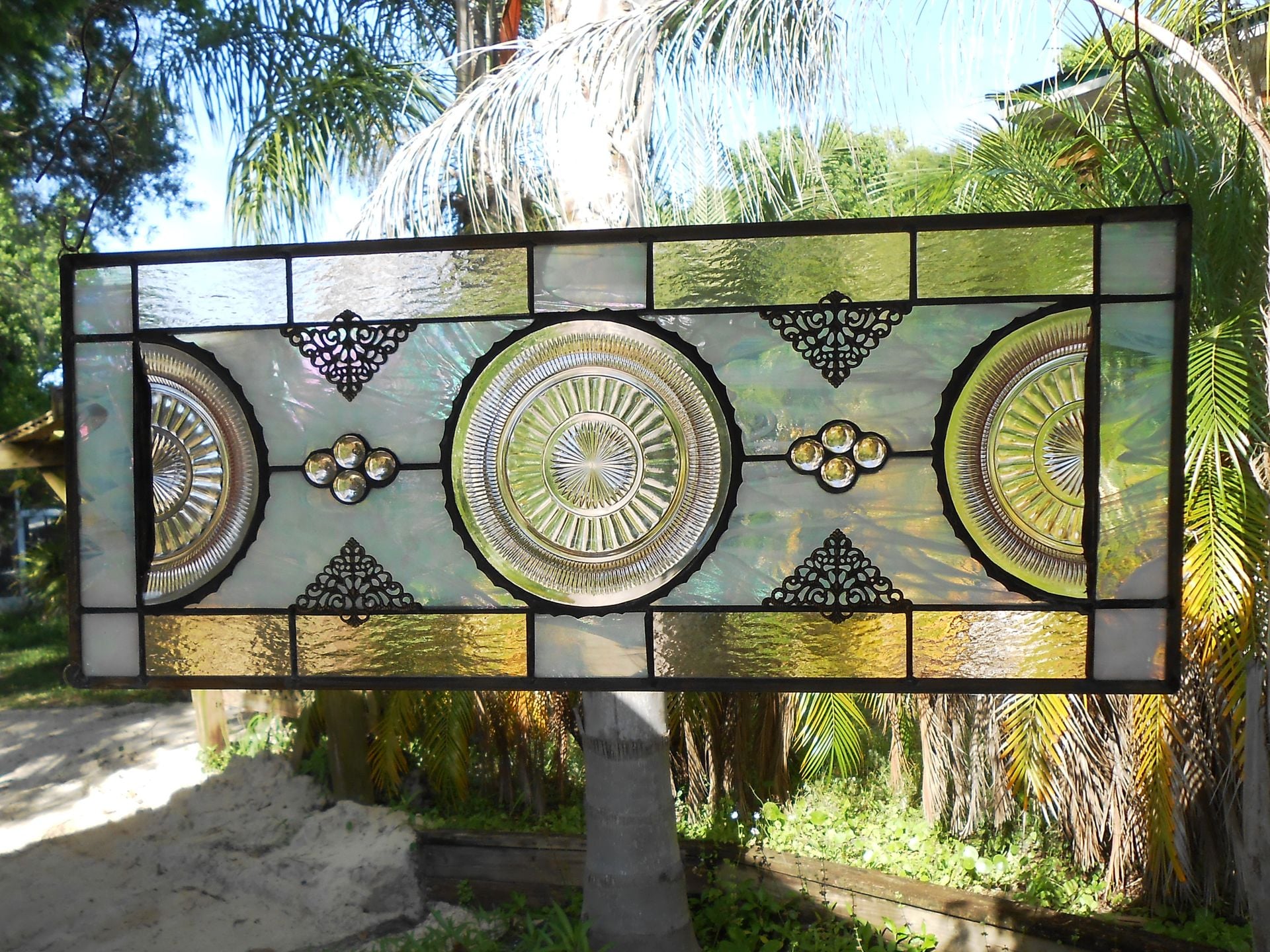 Pink Depression Glass Coronation Plates, Antique Stained Glass Transom Window 8 