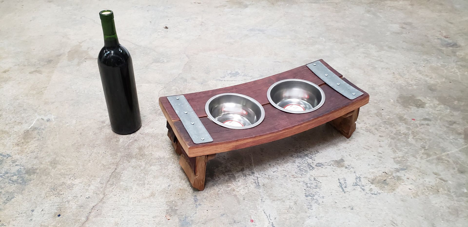Wine Barrel Elevated Feeding Station - Miya - Retired California Wine Barrel Pet Dish 1 