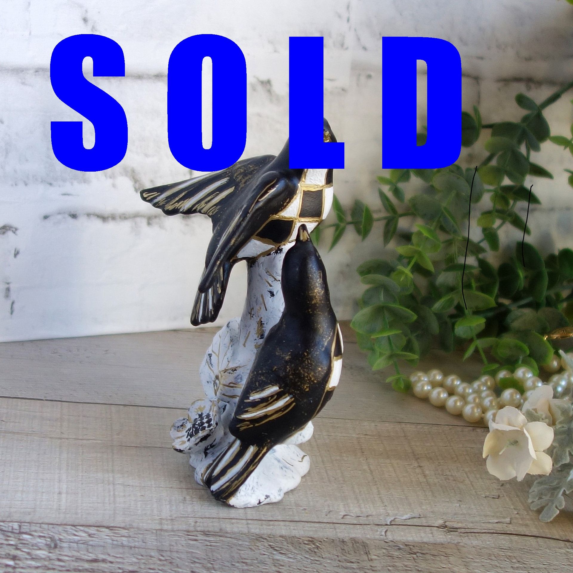 Courtly Checks Songbird Figurine Black And White Checks Decor 1 