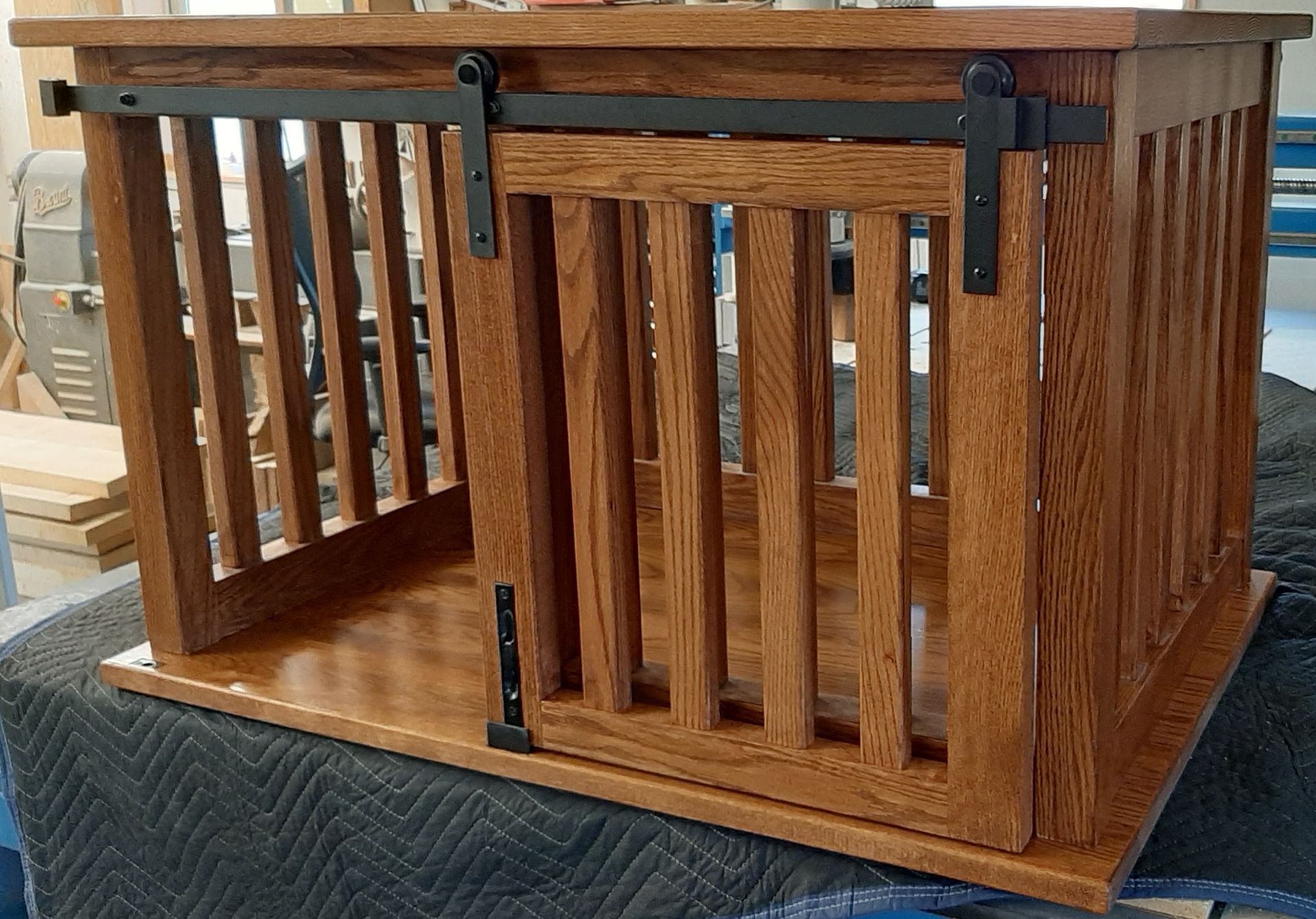 Wooden Pet Crate End Table With Barn Door 3