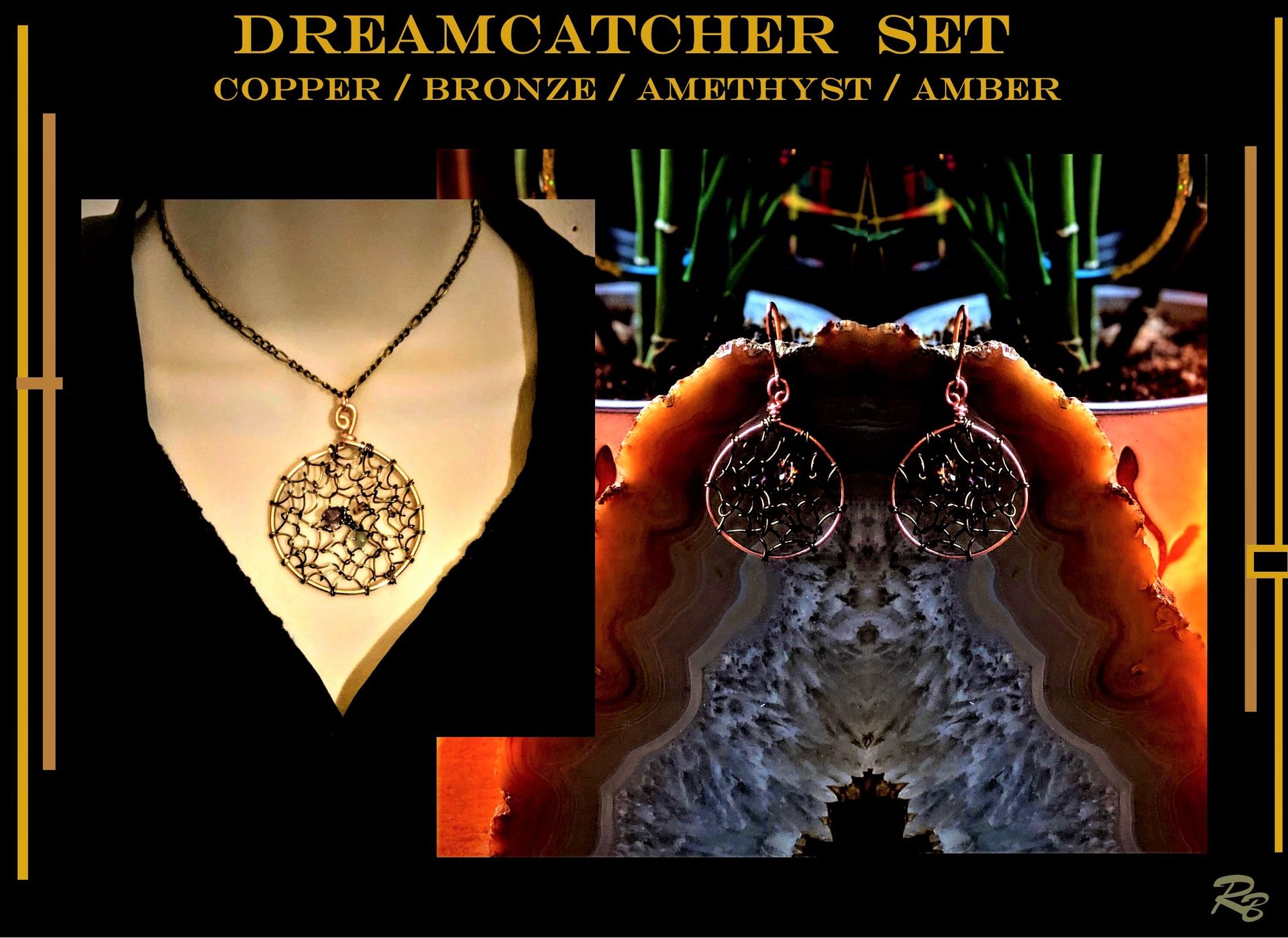 Necklace,Dreamcatcher,  Earrings, Jewelry, Set, Wife Gift, Copper, Gemstones 1 