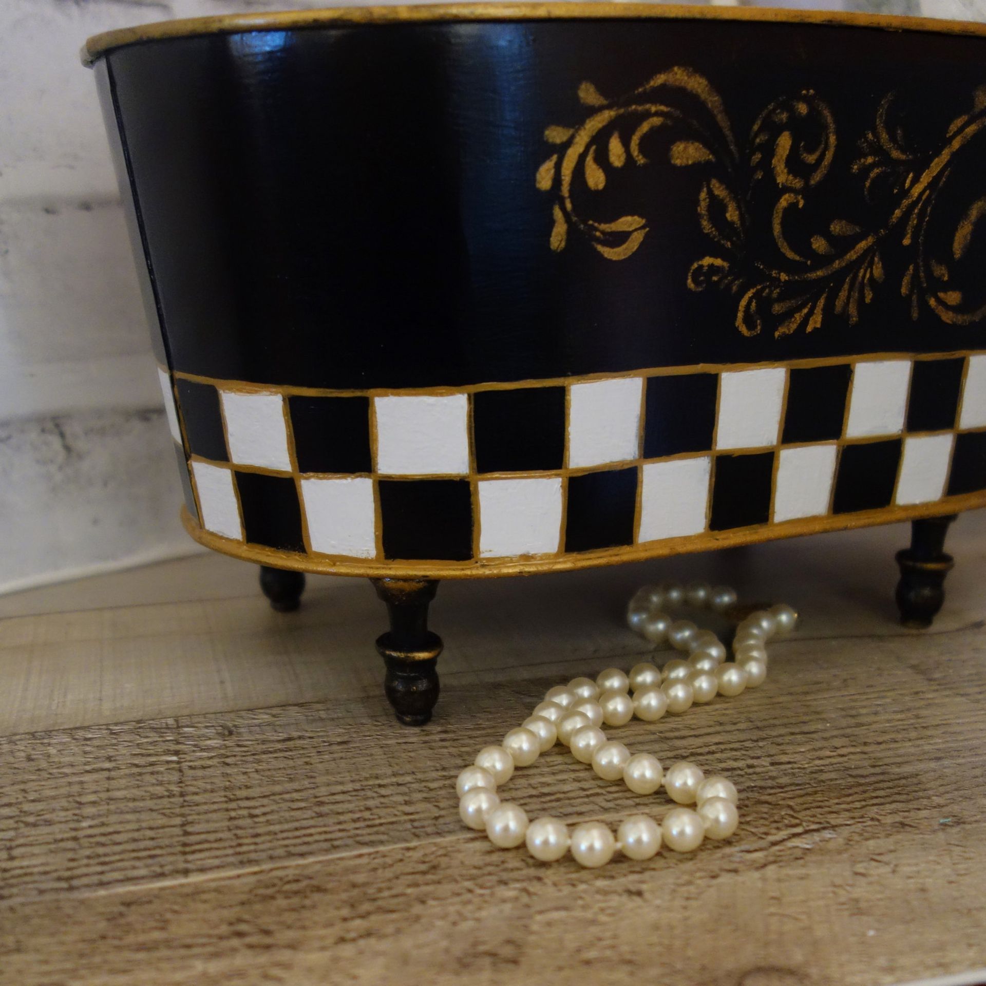 Vintage Check Towel Caddy Holder Black And White Check Towel Basket 5 