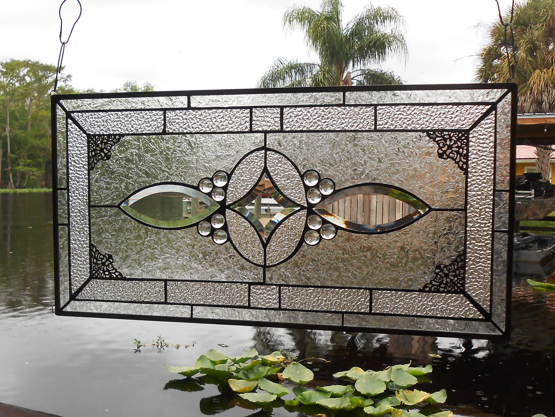 Stained Glass Transom Window, Glass Window Valance, Beveled Glass Panel 3 