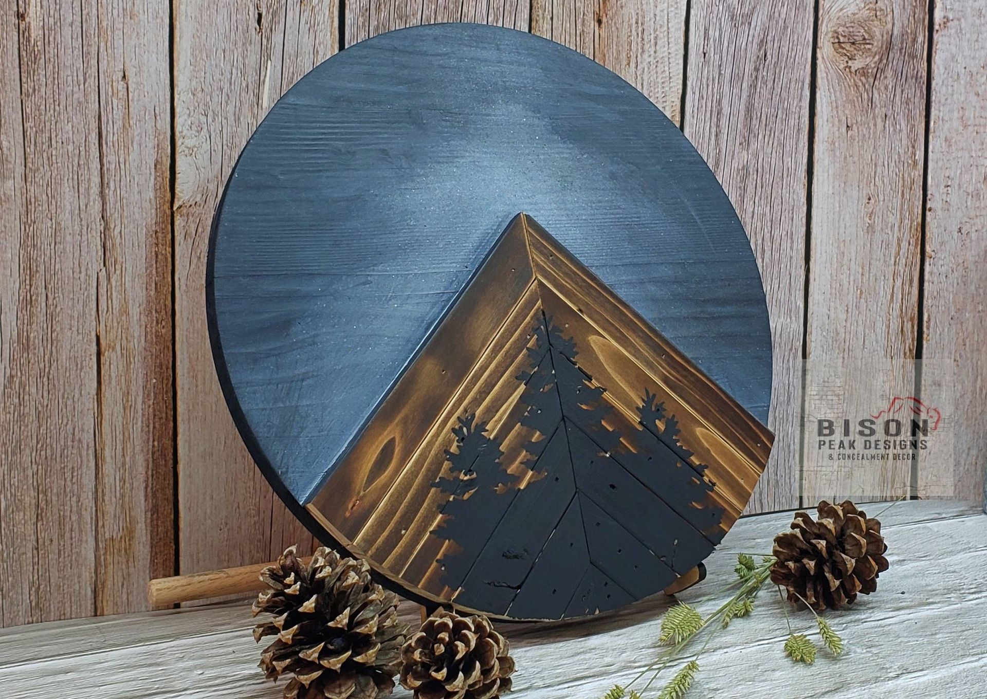 12in Round Rustic Mountain Wall Art. Wall Hanging Decor For The Home. Handmade Gifts. 2