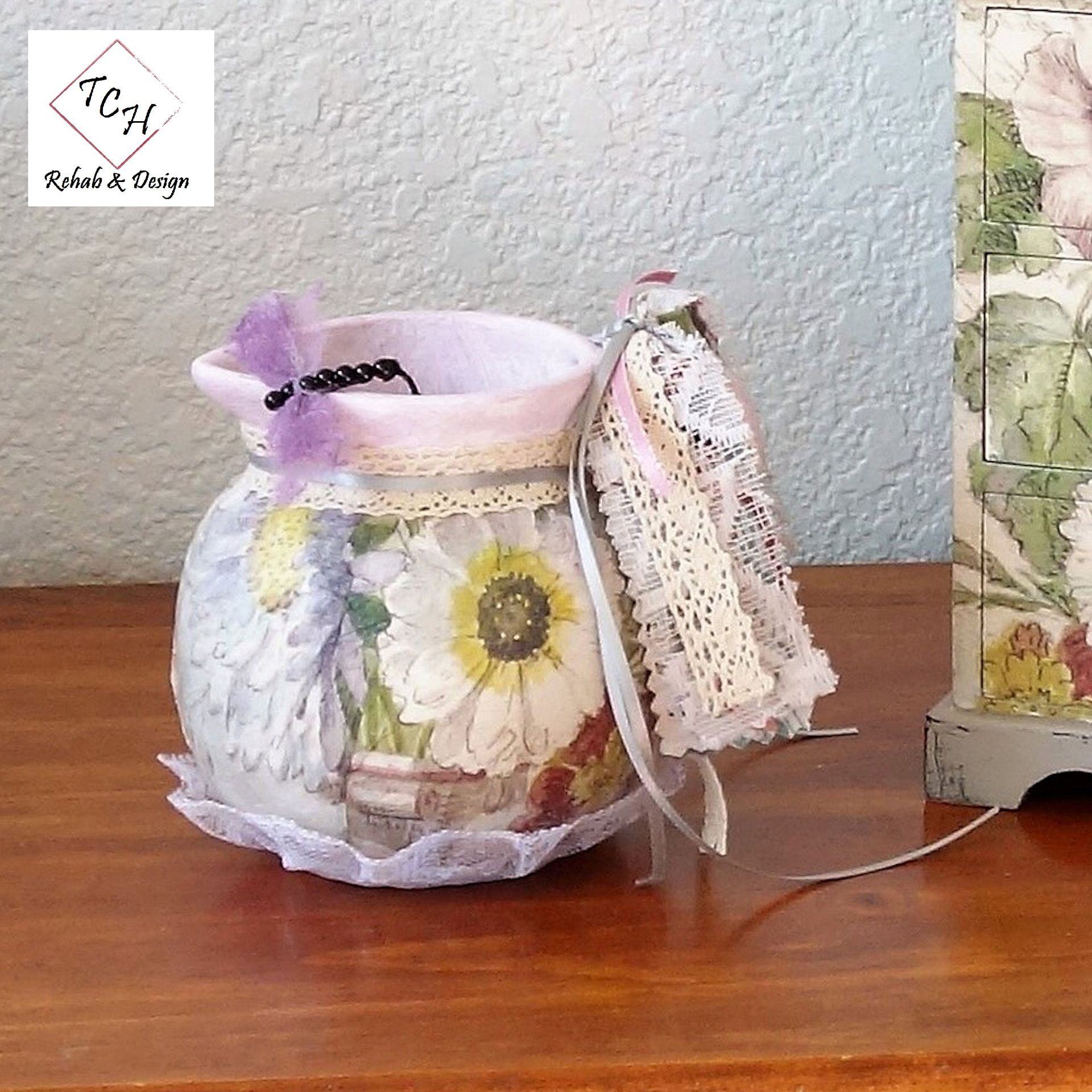 Shabby Chic Dragonfly Decor Lilac Pottery Pitcher 1 