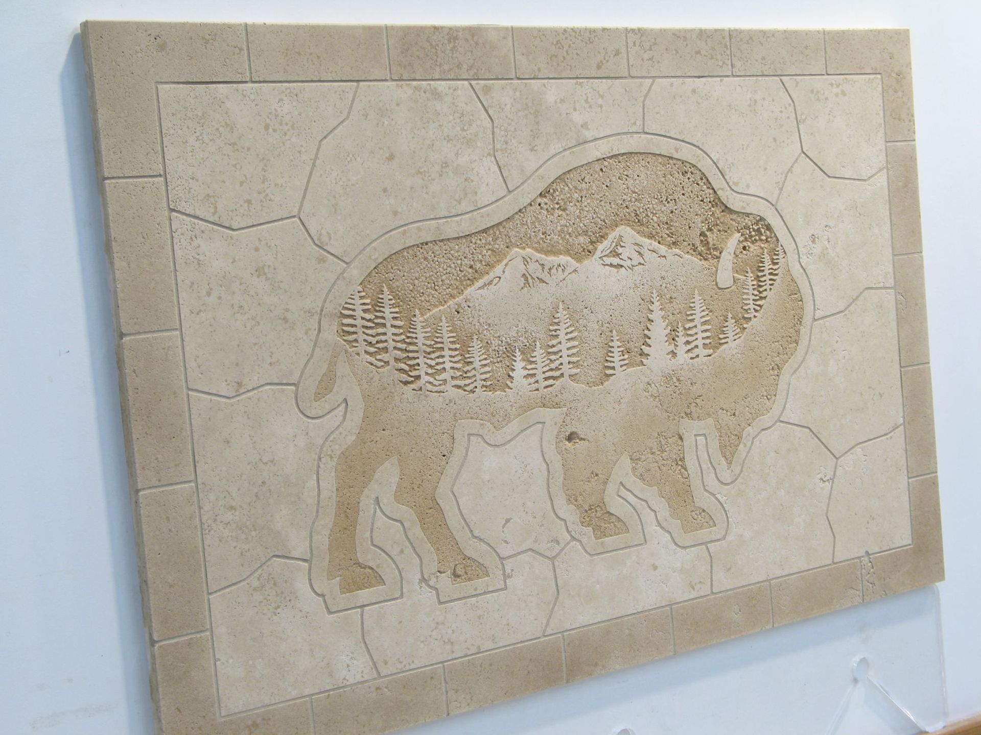 Etched Tile Travertine Buffalo Mural 2