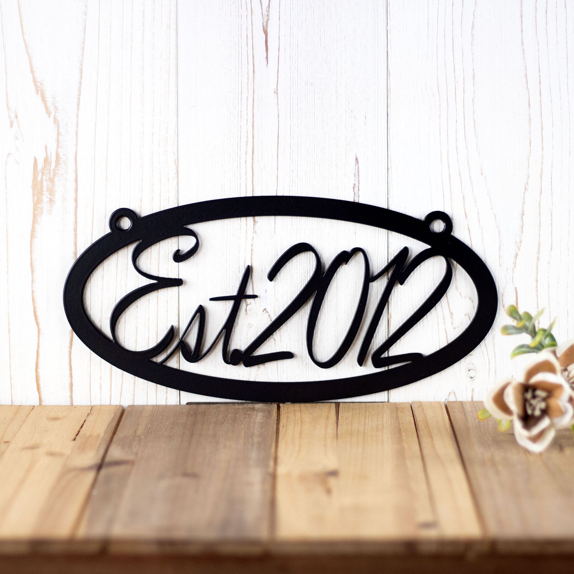 Custom Hanging Oval Metal Family Established Year Plaque 3