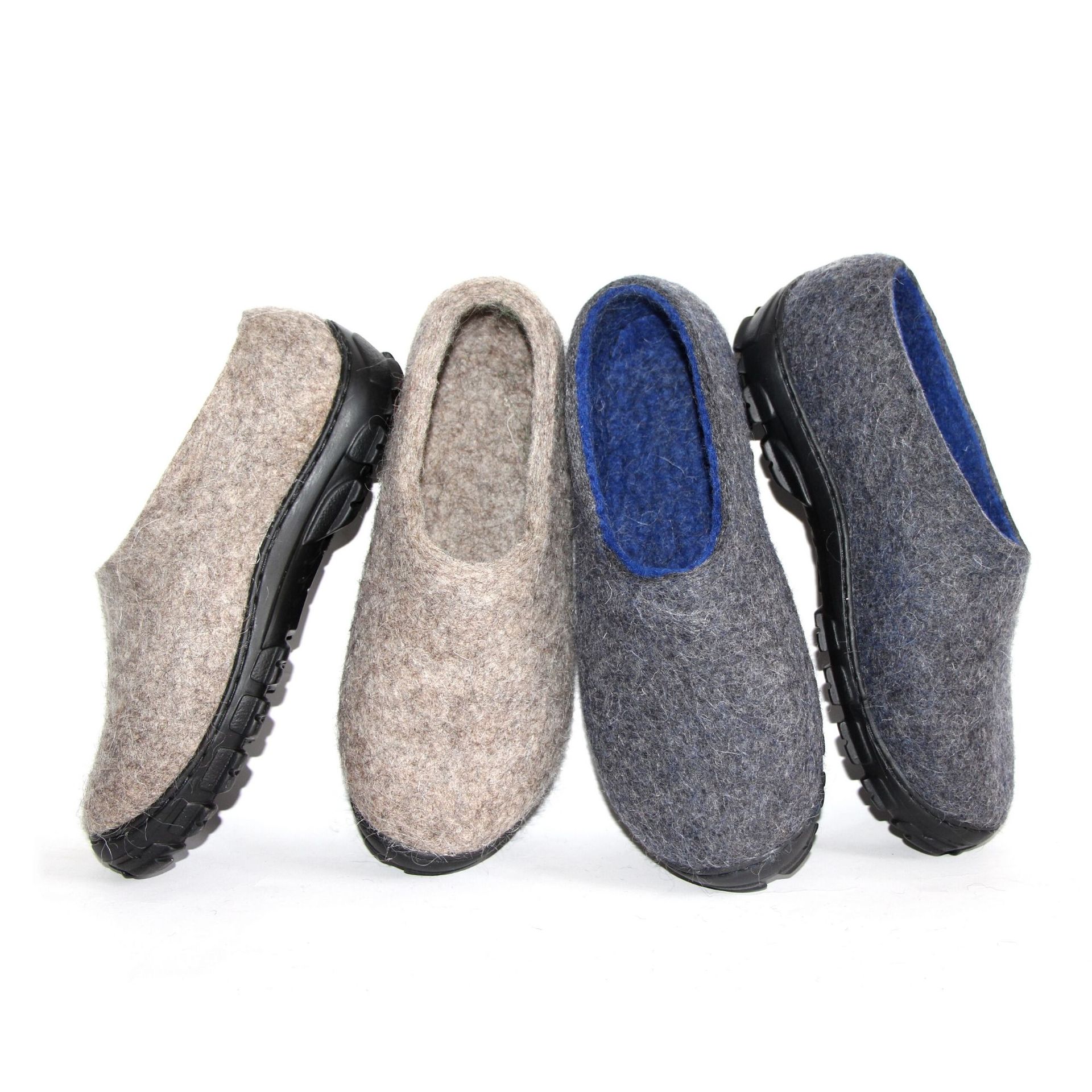Natural Wool Felt Shoes For Men Gray Blue 6