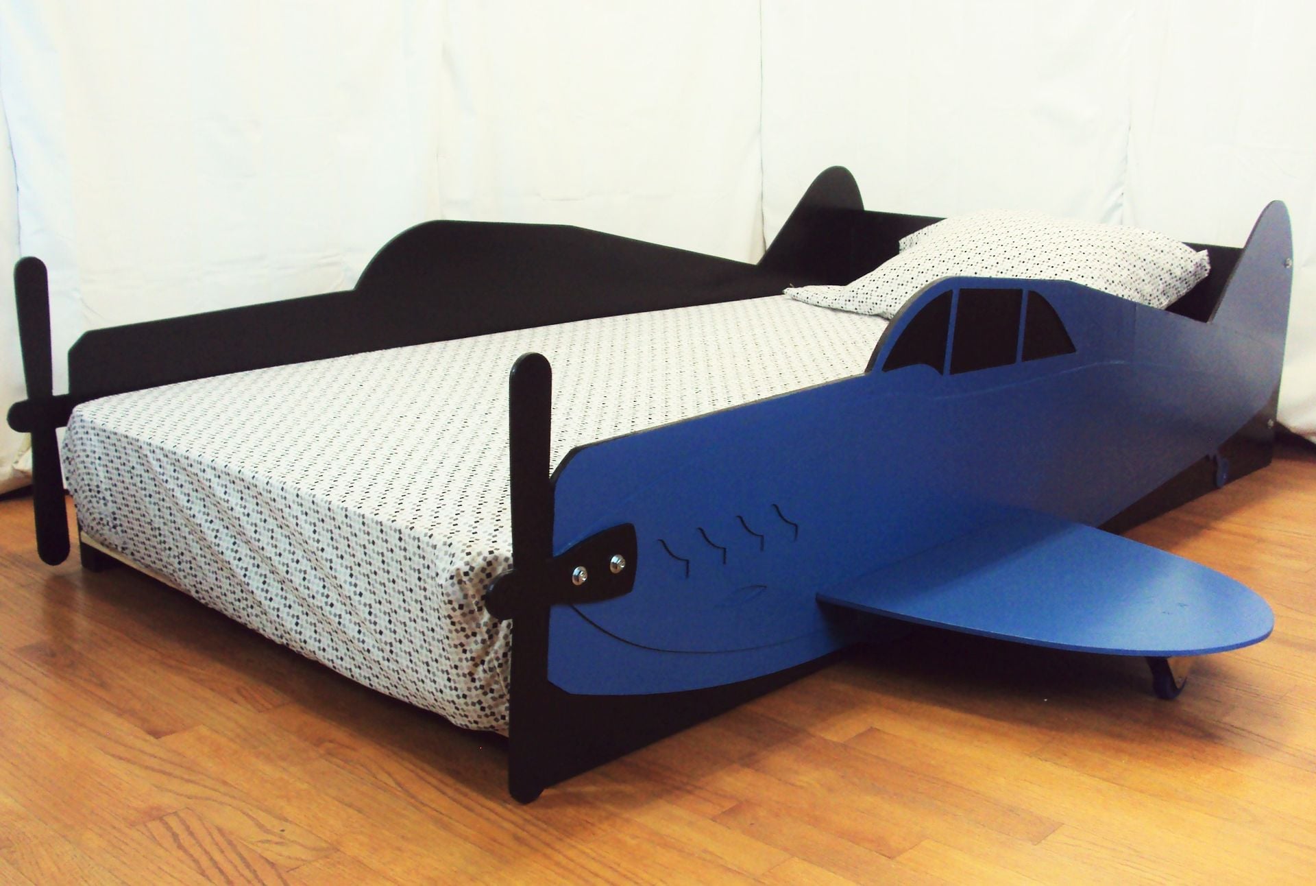 Aircraft Twin Kids Bed Frame - Handcrafted - Propeller Airplane Themed Children's Bedroom Furniture 5 