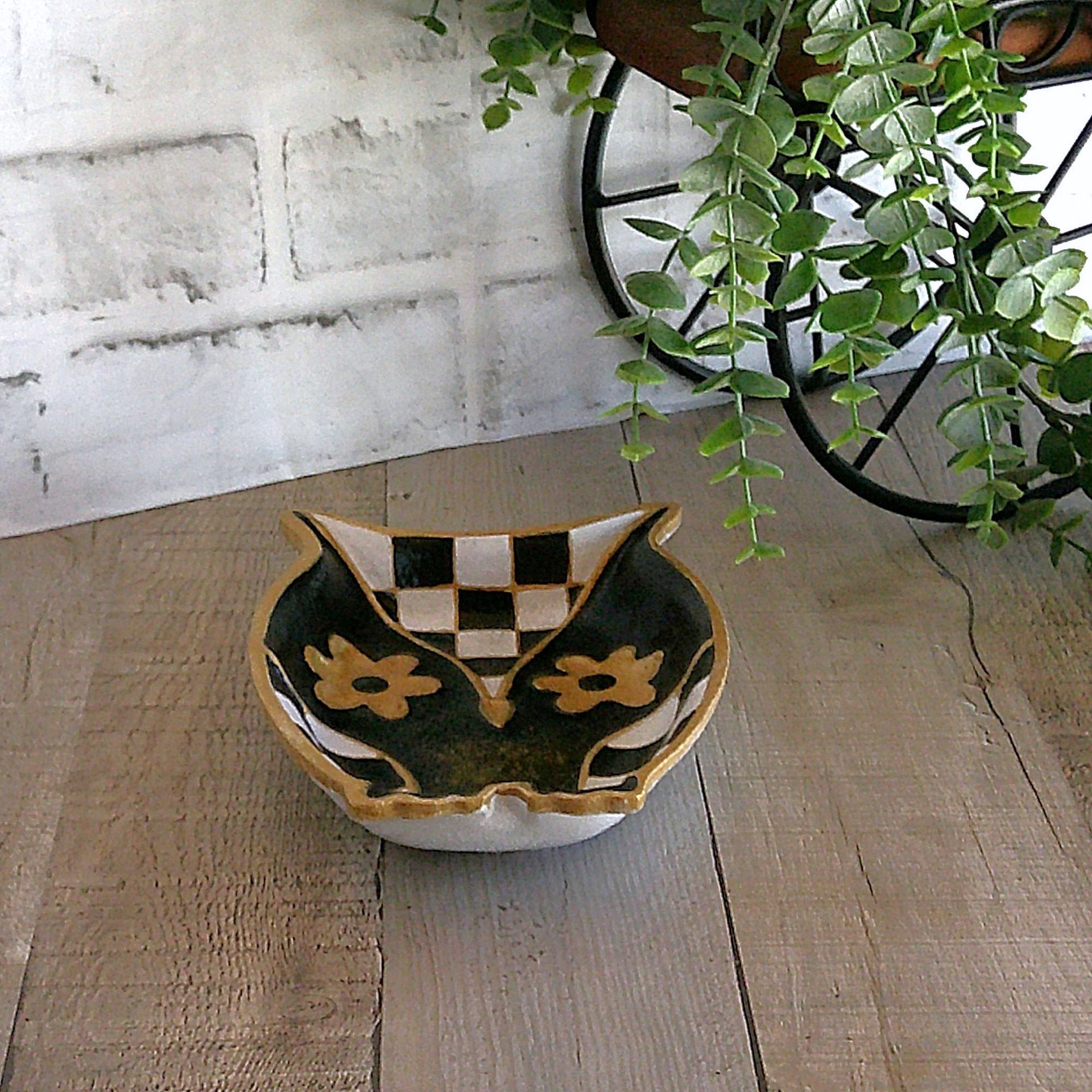 Elegant Checks Owl Decor Decorative Dish 3 