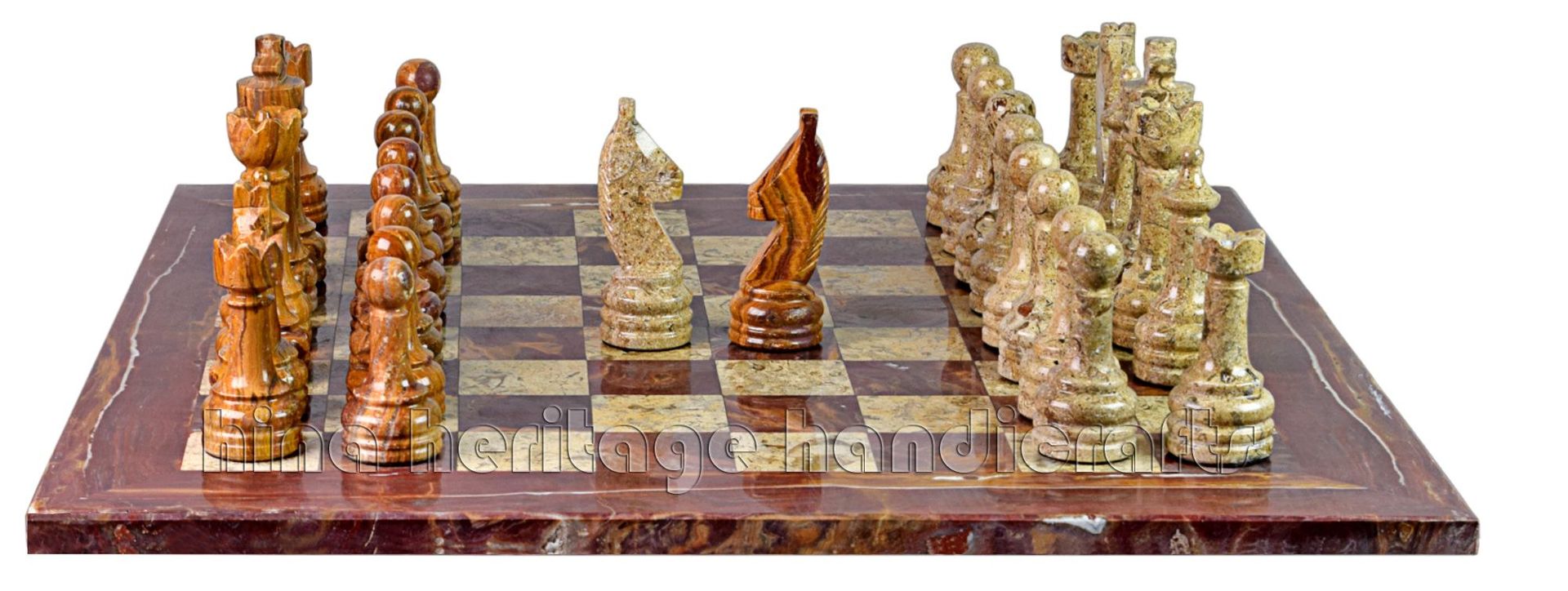 Red Onyx & Coral Marble Chess Set with PU Leather Storage Box - Luxury Handcrafted Board Game 4 