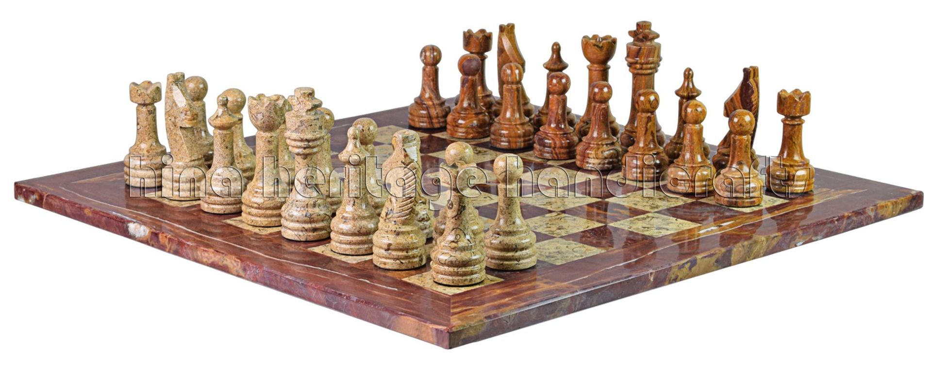 Red Onyx & Coral Marble Chess Set with PU Leather Storage Box - Luxury Handcrafted Board Game 5 