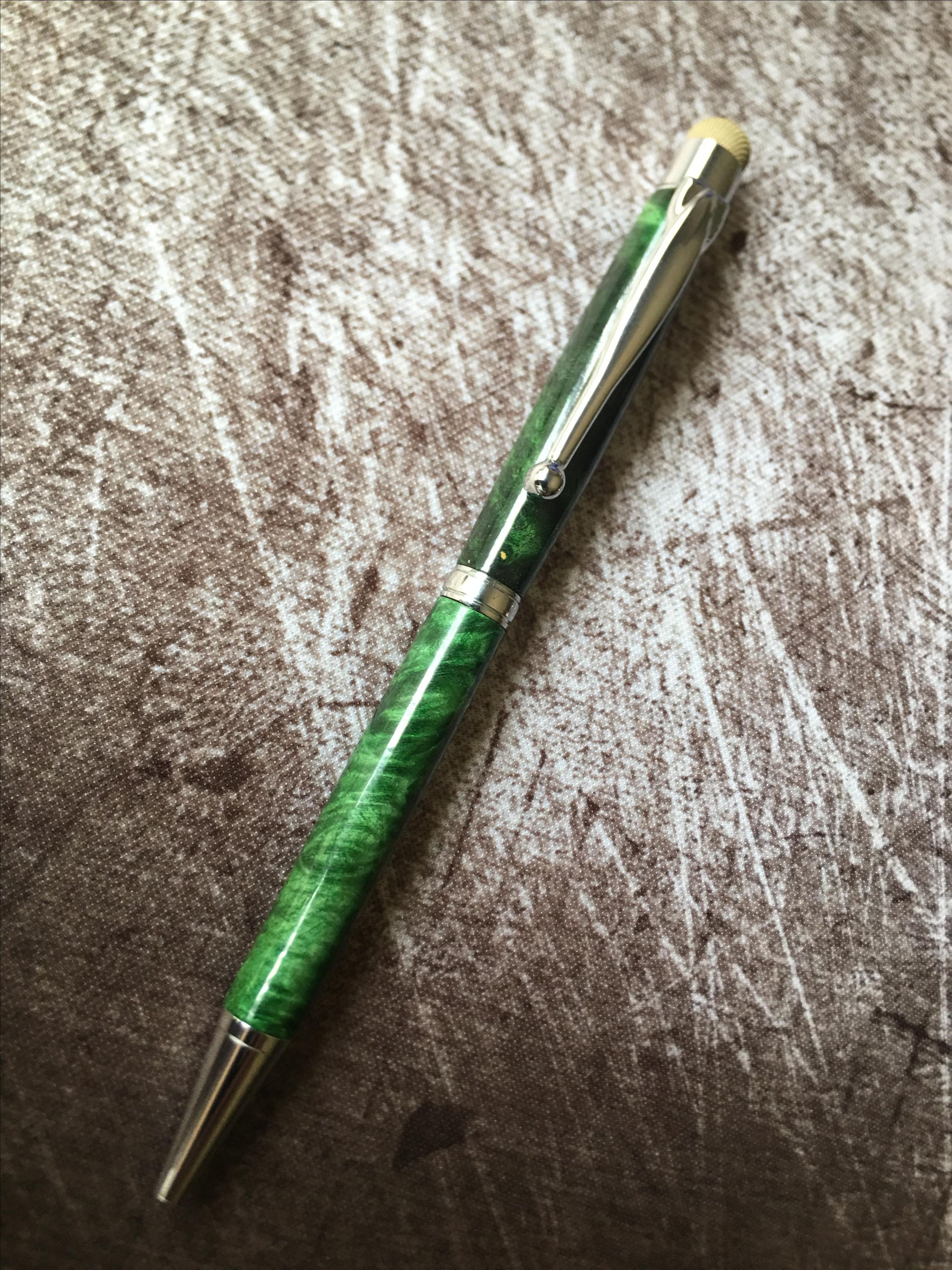 Pen & Pencil Combo / Chrome / Green Buckeye Burl 3 