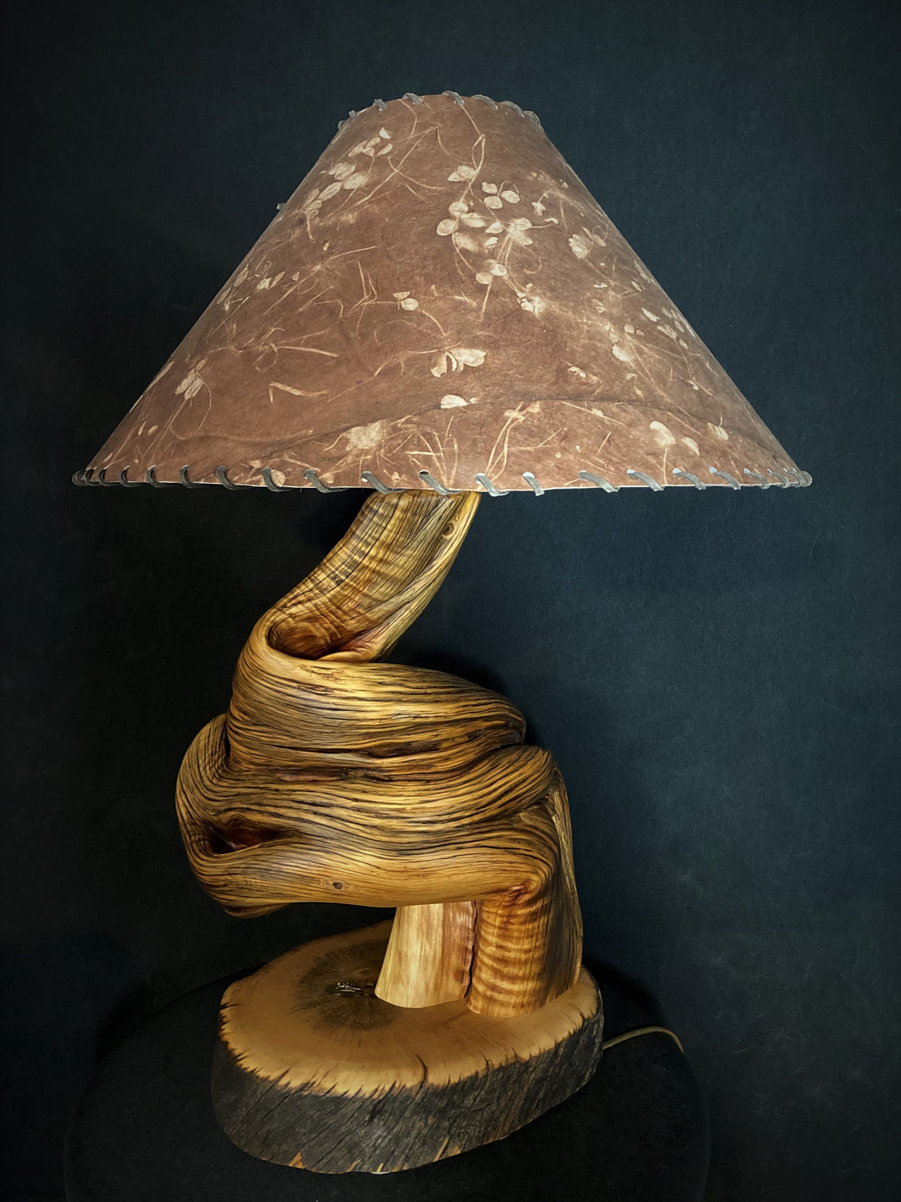 Rustic Handmade Juniper Table Lamp With Turquoise Inlay 3 