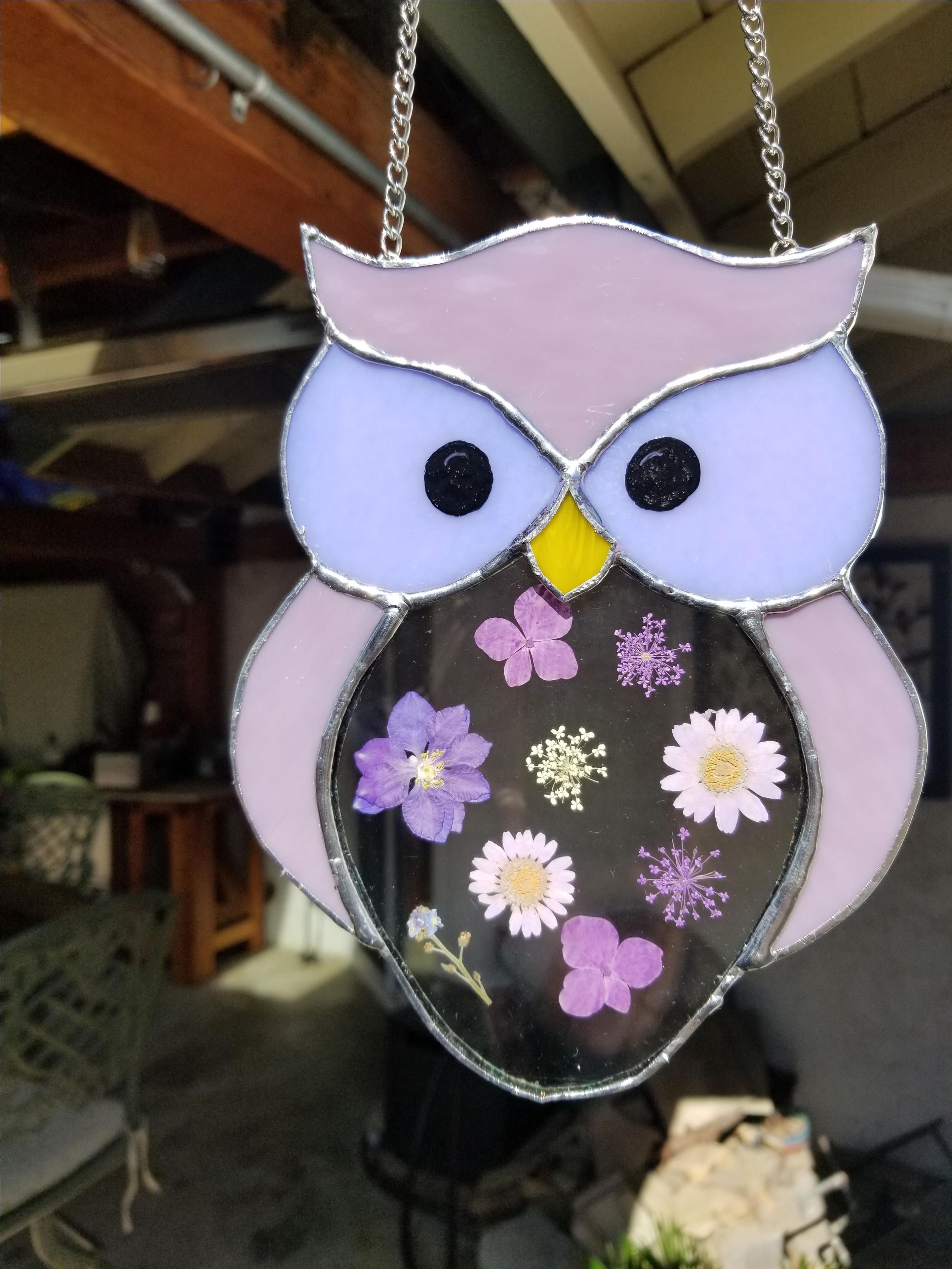 Stained Glass Owl With Flowers 1