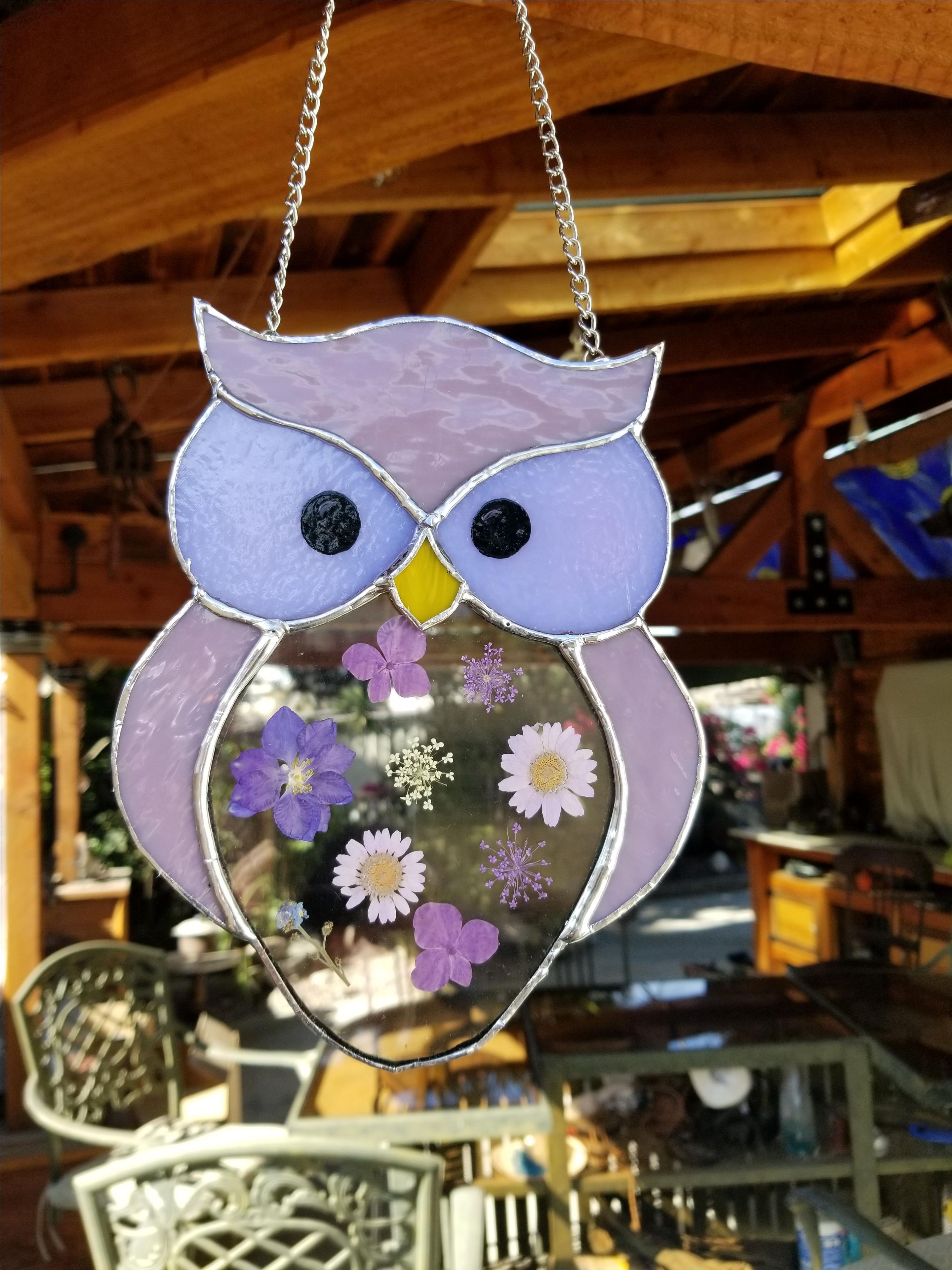 Stained Glass Owl With Flowers 3