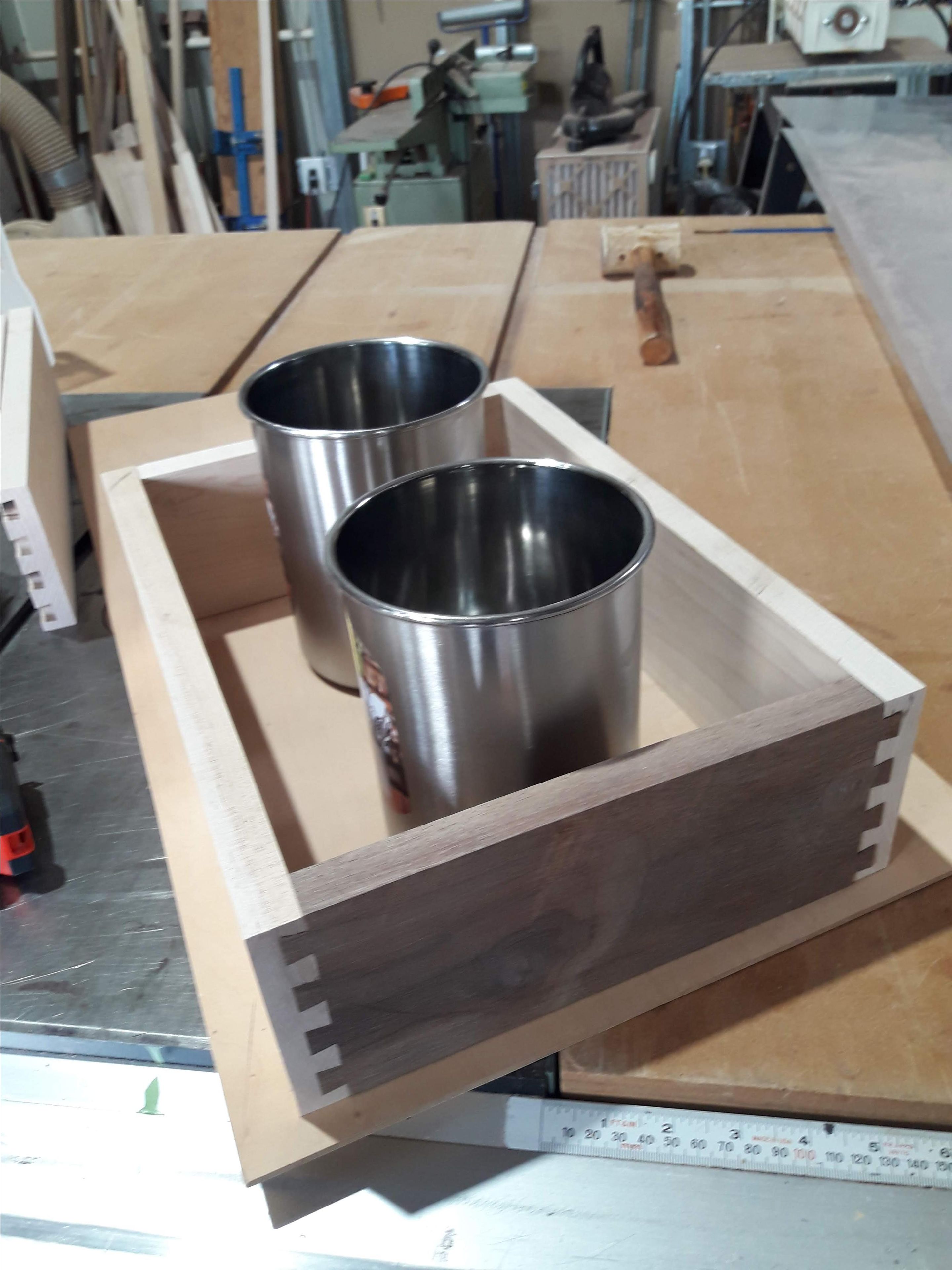 Walnut And Maple End Grain Cutting Board With Dovetailed Drawers For Spices, Etc. 6 
