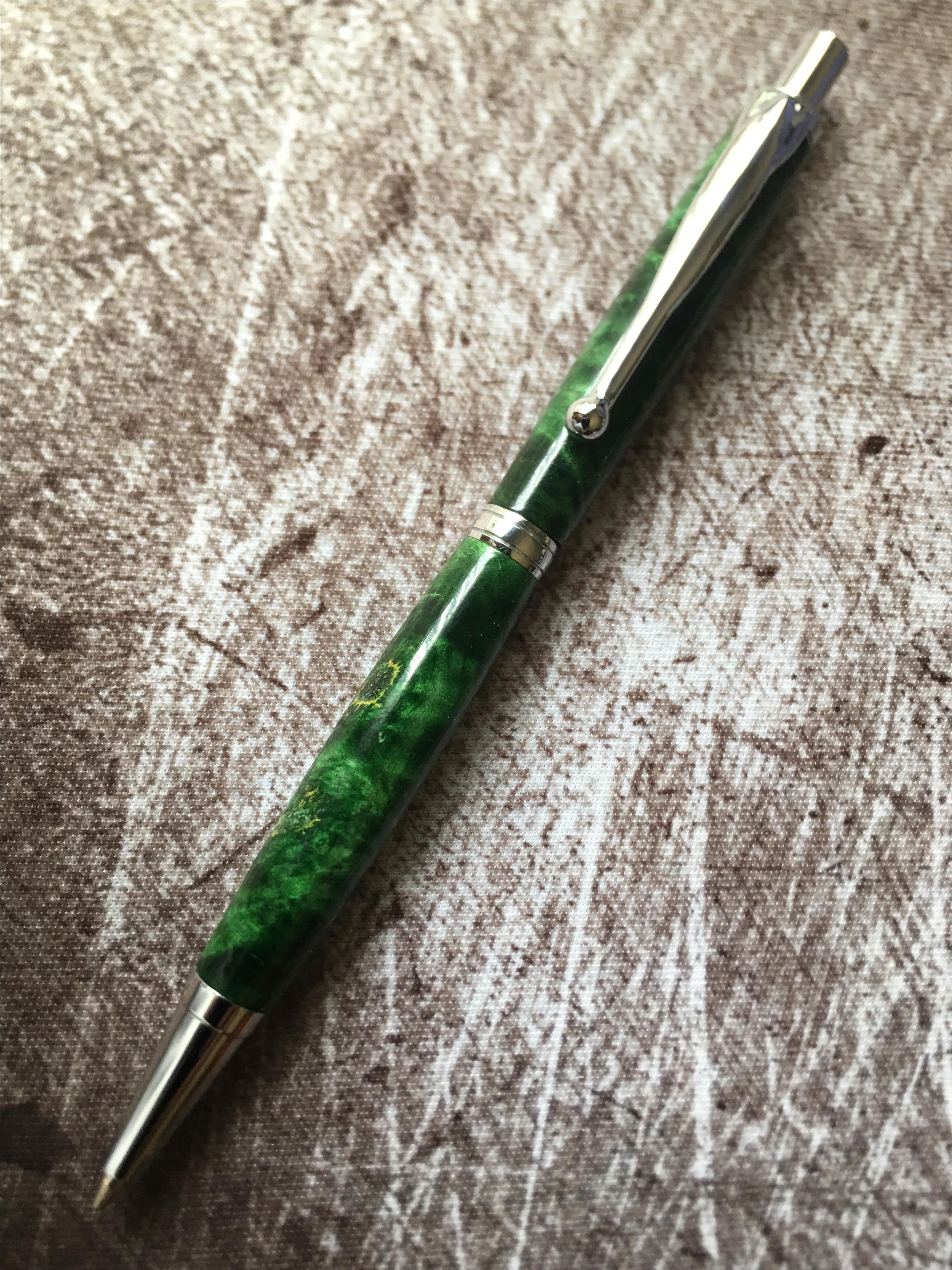 Pen & Pencil Combo / Chrome / Green Buckeye Burl 2 