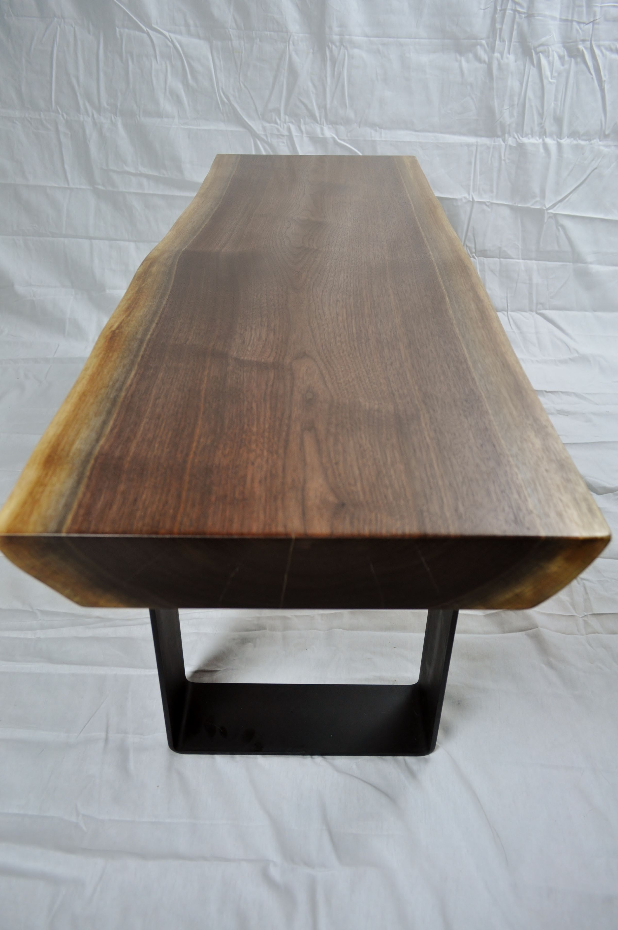 Solid Walnut Slab Bench With Steel Base 6