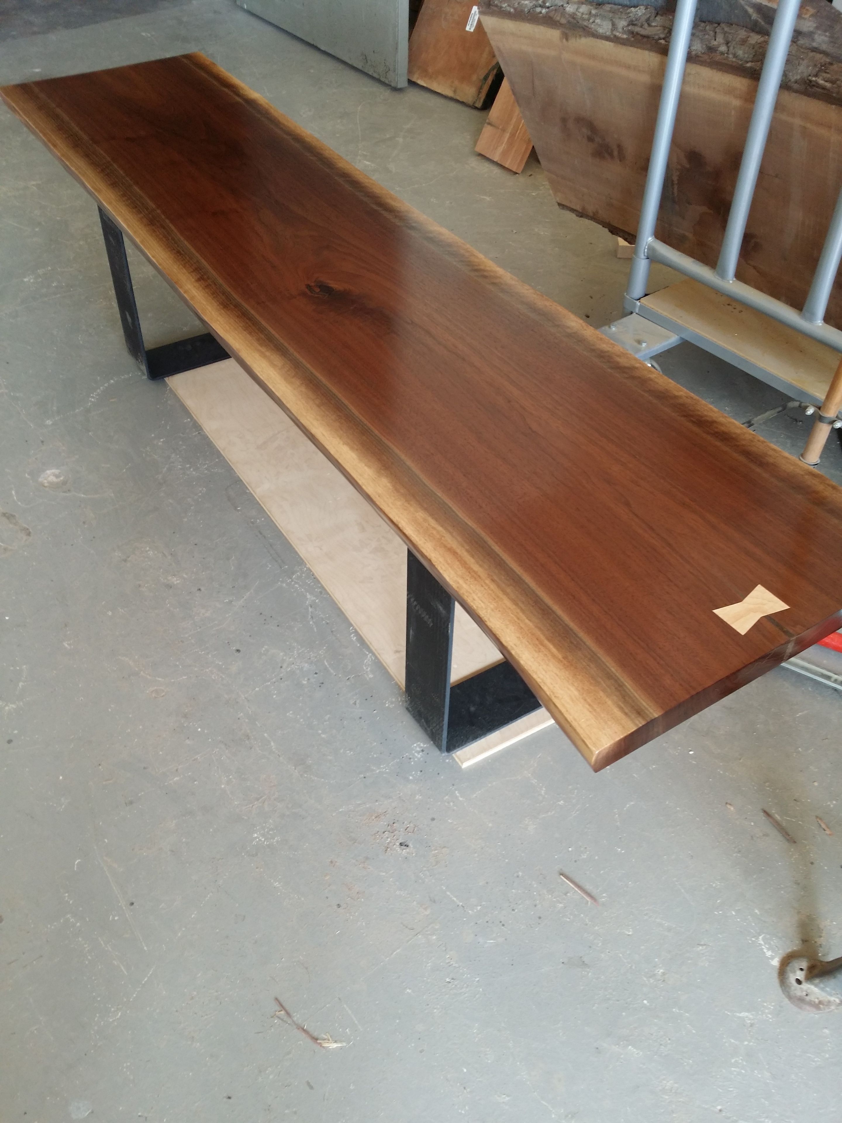 Solid Walnut Slab Bench With Steel Base 7