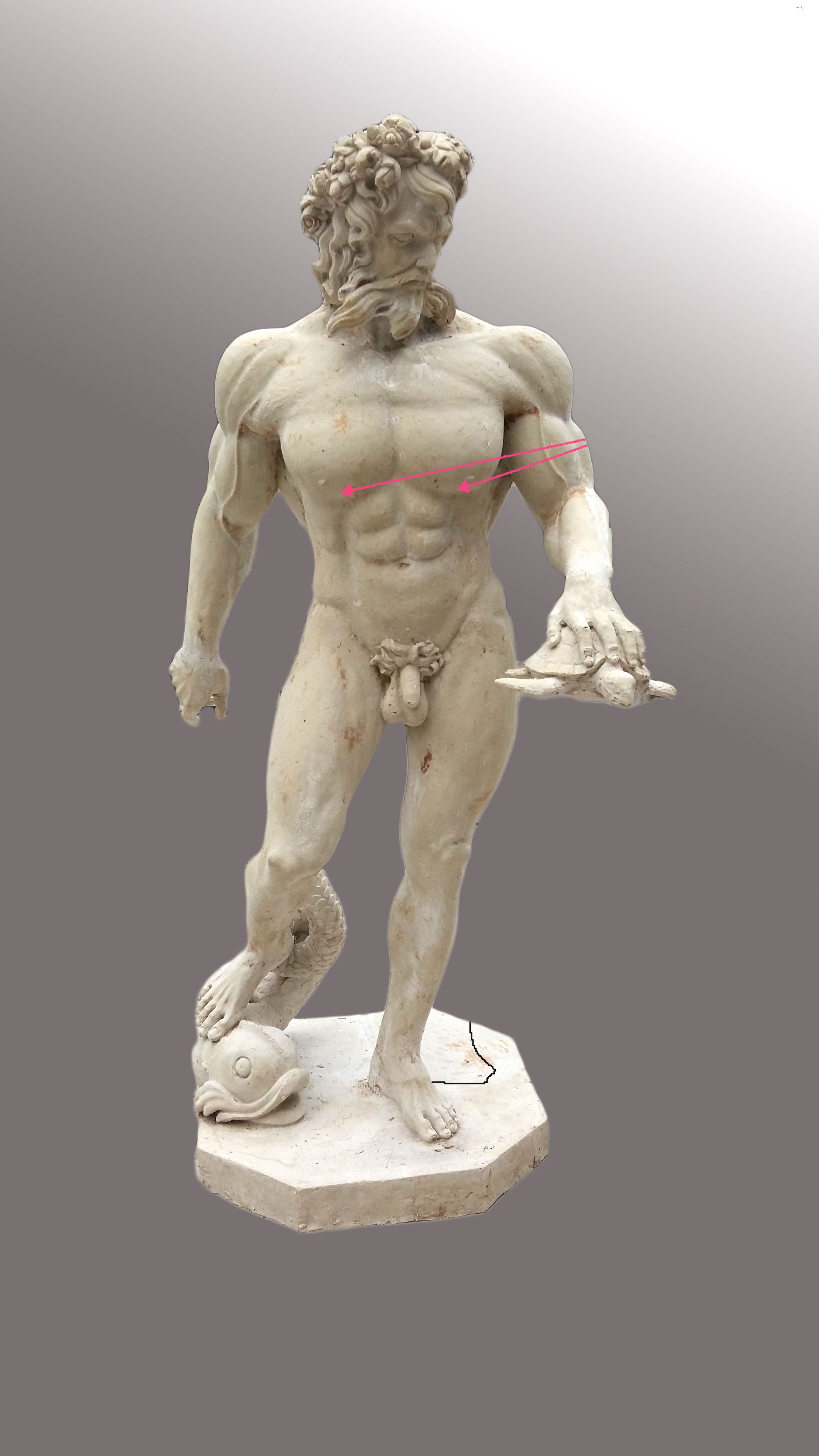 Custom Marble Nude Statue of Poseidon 7.5 ft tall 4 