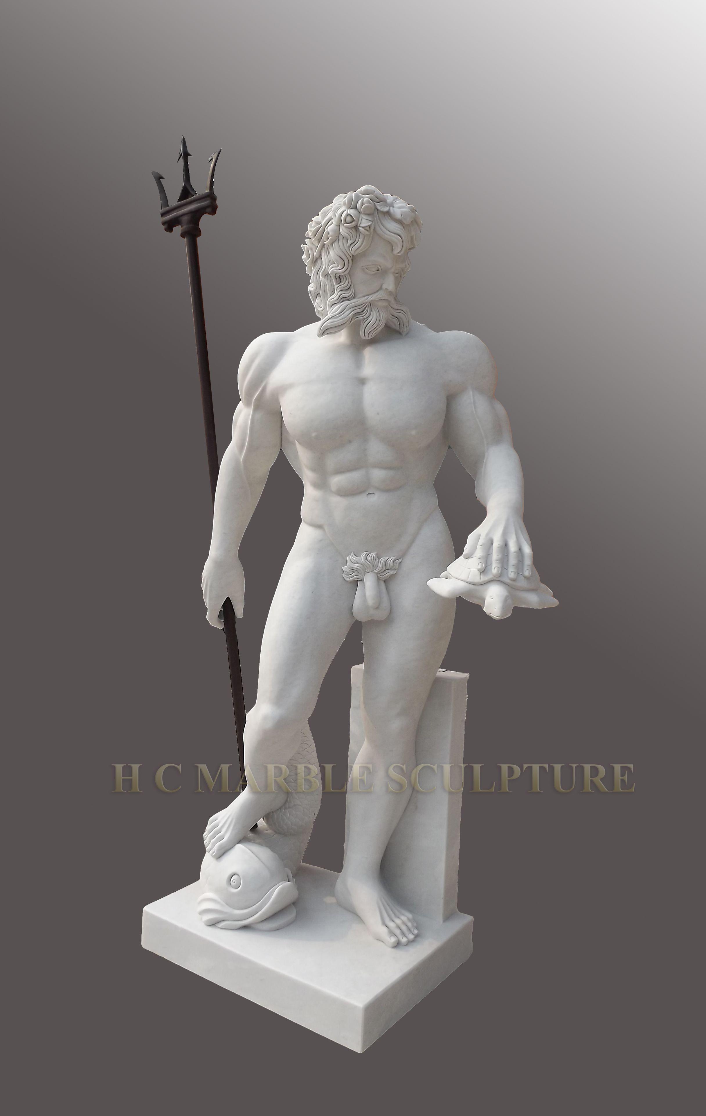Custom Marble Nude Statue of Poseidon 7.5 ft tall 5 
