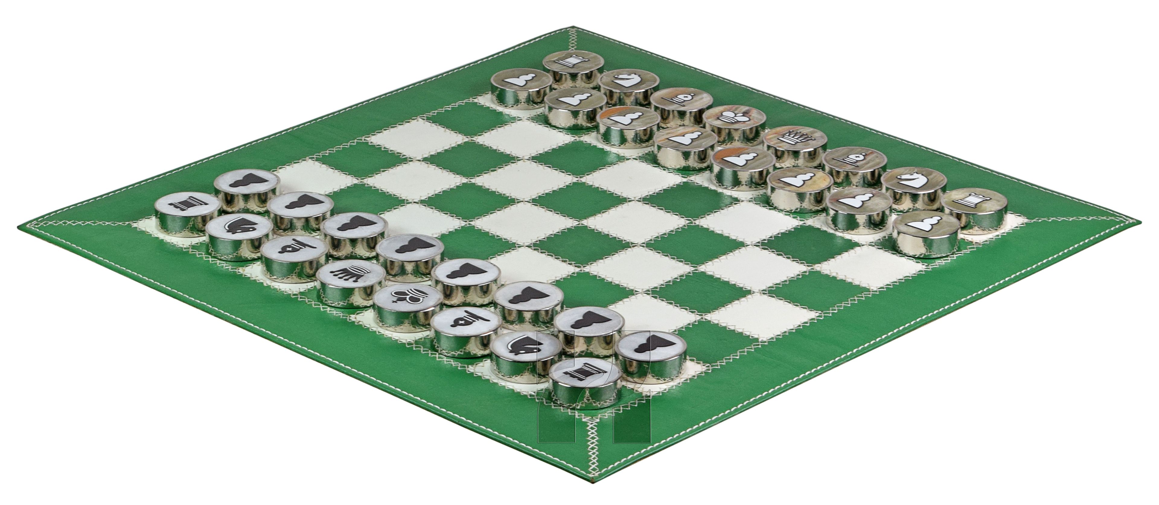 Splash Green Leather Roll-Up Chess Set with Zig-Zag Stitching – Marble Checkers with Metallic Edge & Leather Storage Tube 4 