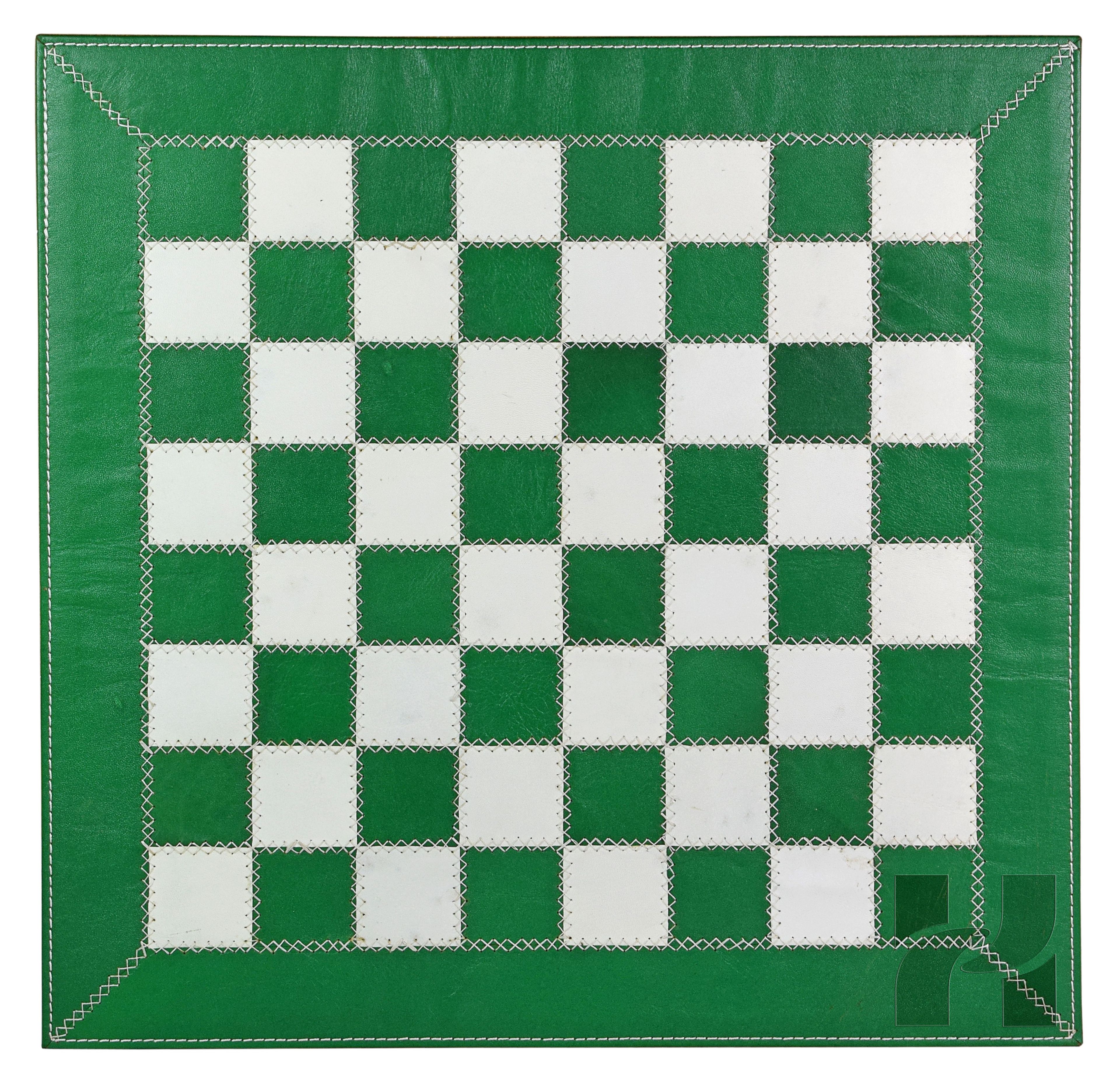 Splash Green Leather Roll-Up Chess Set with Zig-Zag Stitching – Marble Checkers with Metallic Edge & Leather Storage Tube 5 