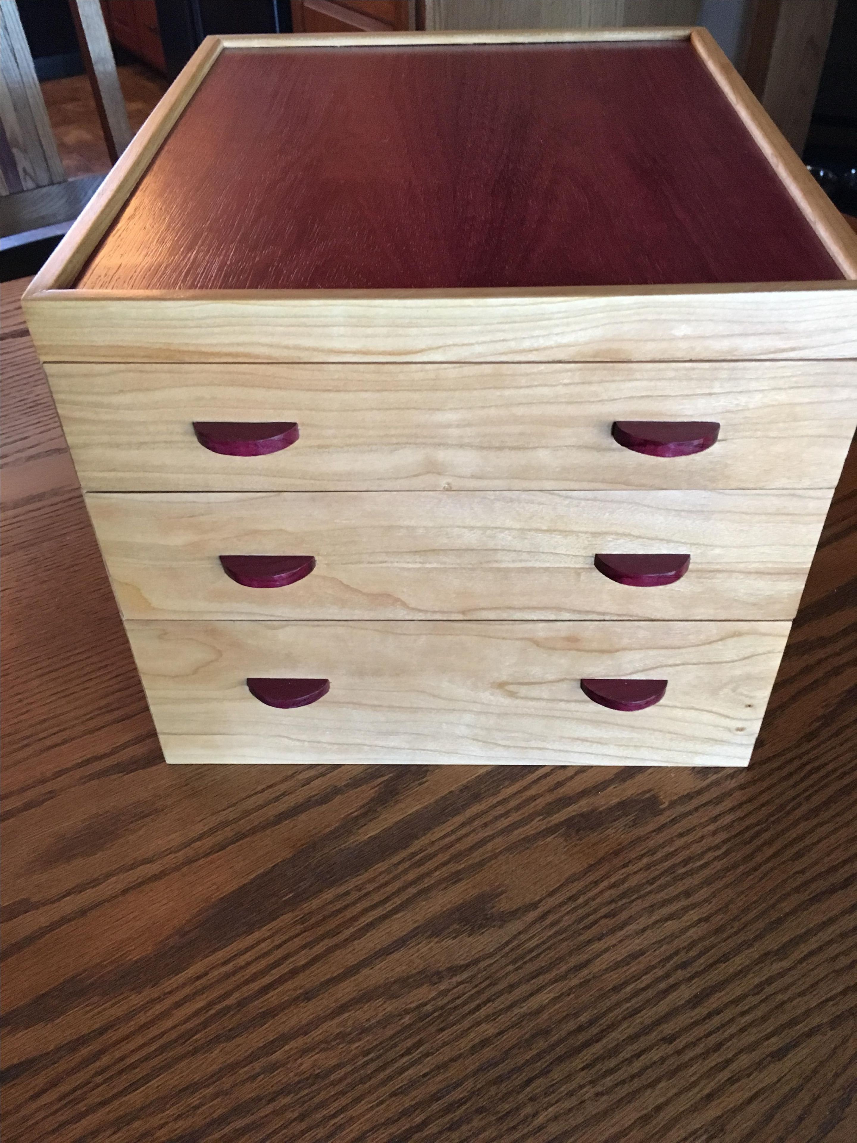 Cherry And Purpleheart 3 Drawer Jewelry Box