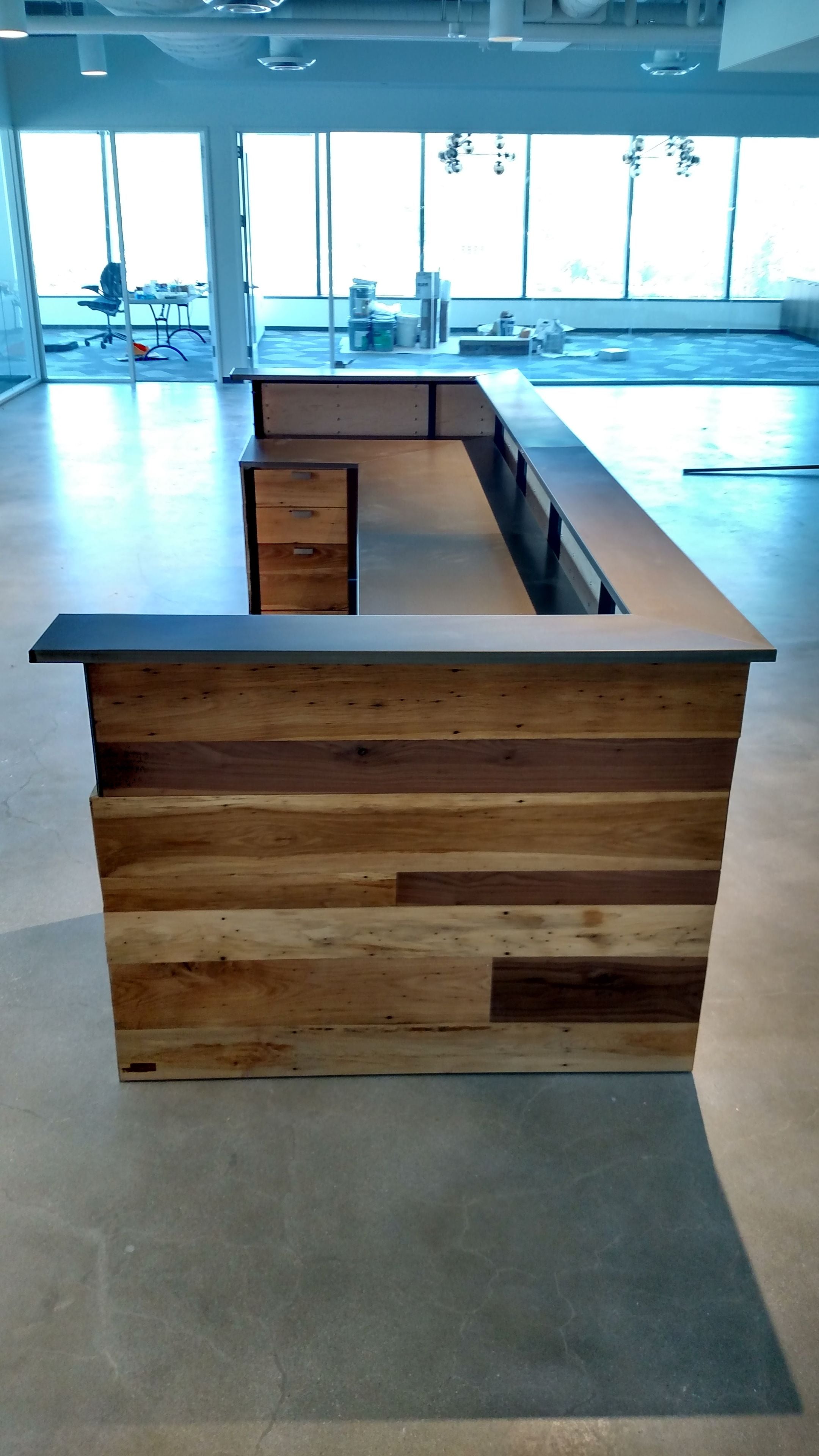 Contemporary Reclaimed Wood And Steel Reception Desk 2