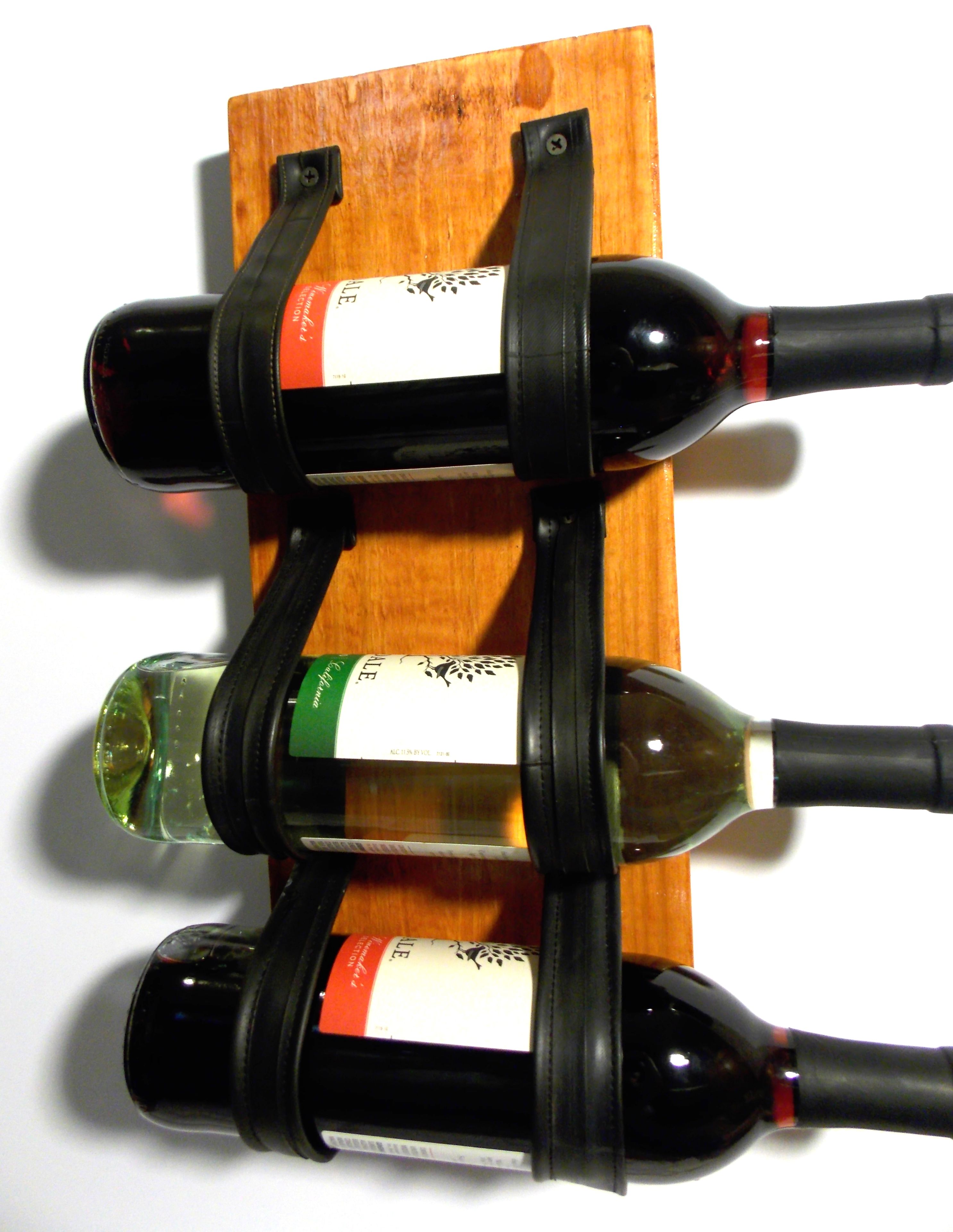 Wine Rack, Wall Mounted Upcycled. Made From  Recycled Reclaimed Wood, Bike Tire Tubes 5 