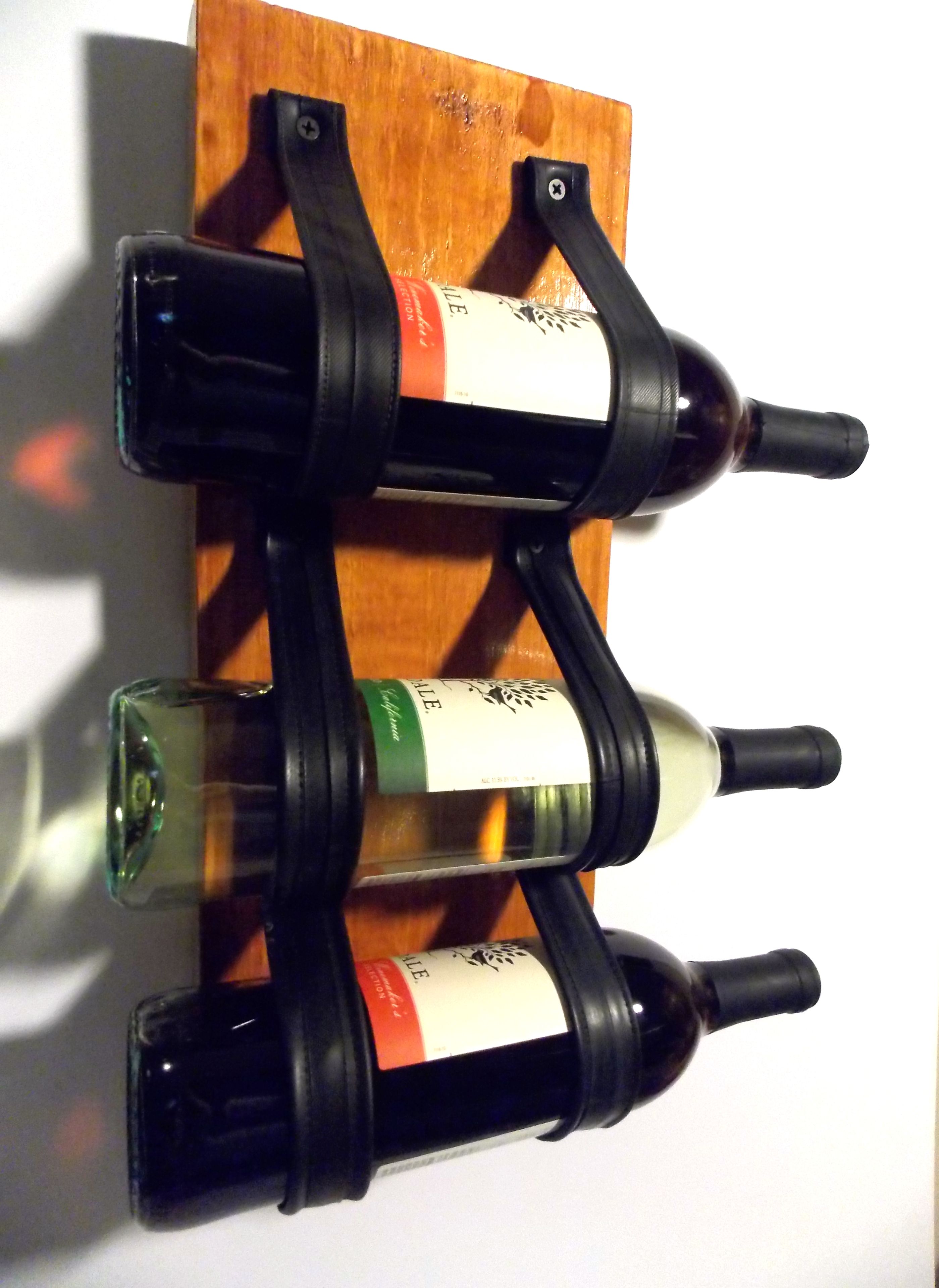 Wine Rack, Wall Mounted Upcycled. Made From  Recycled Reclaimed Wood, Bike Tire Tubes 2 